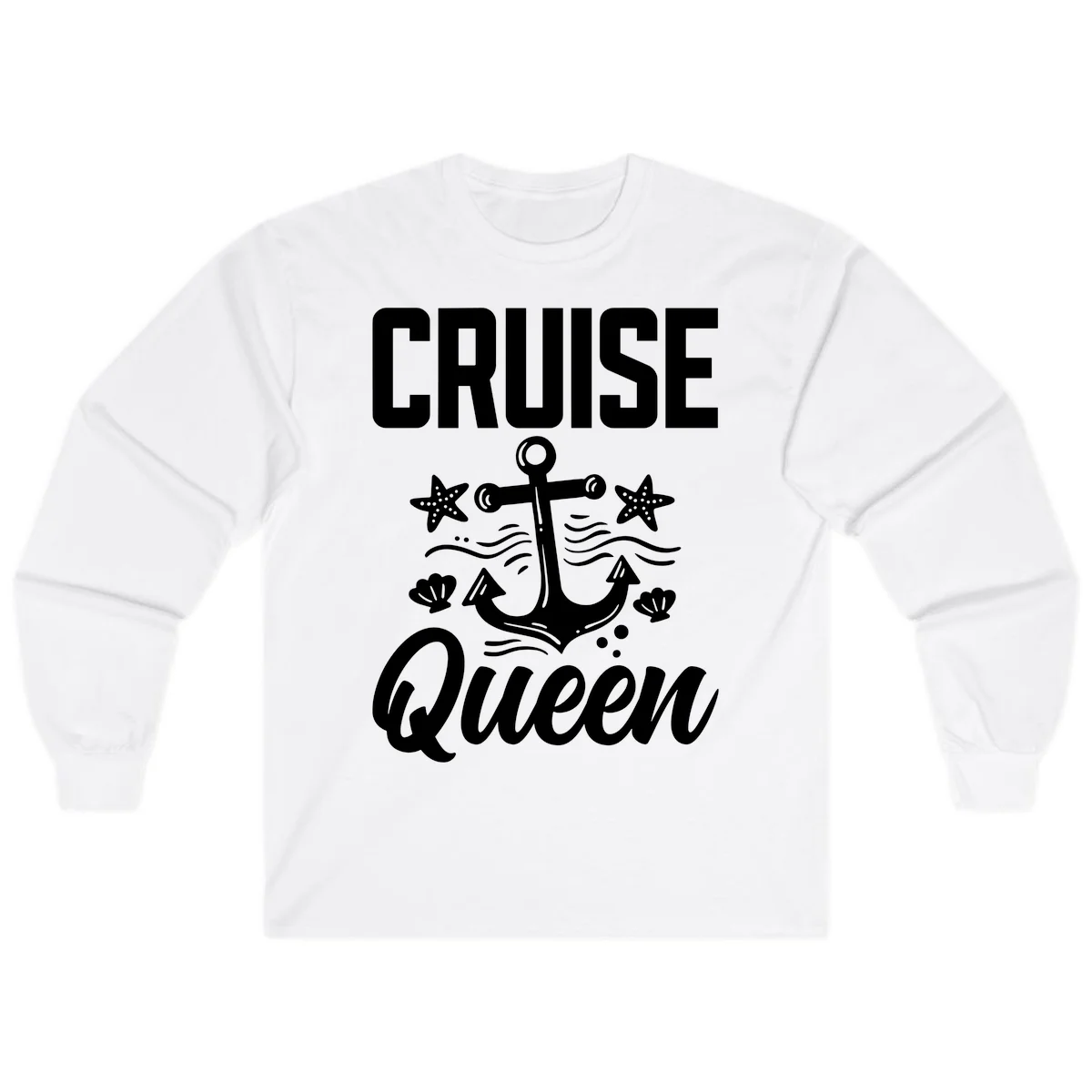 Cruise Queen Anchor Nautical Long Sleeve Tee in White