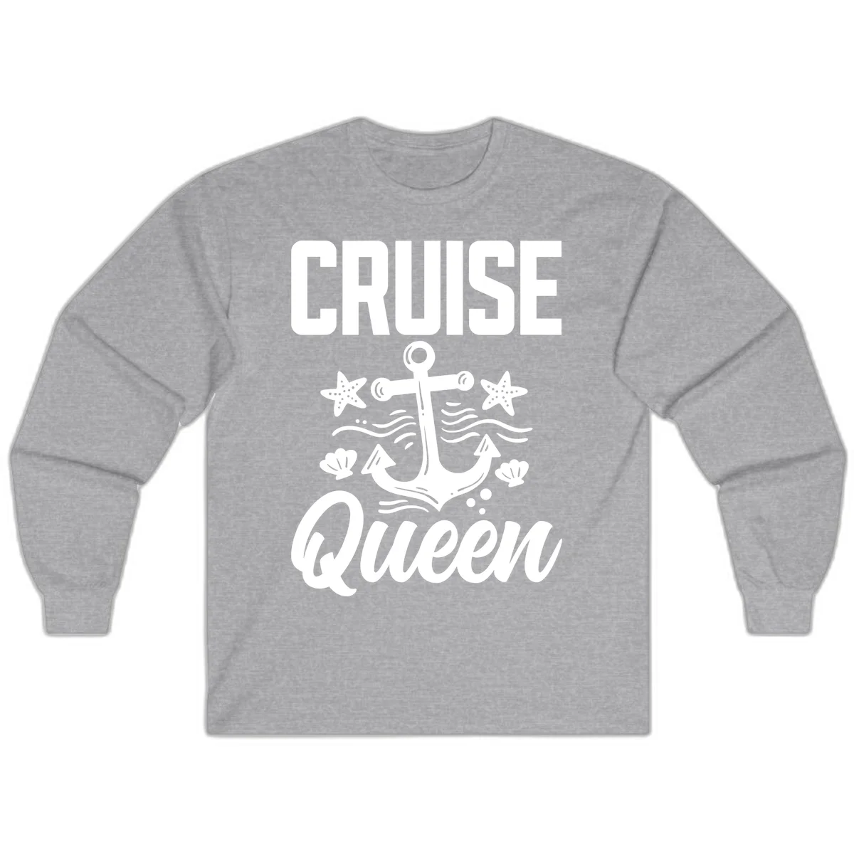 Cruise Queen Anchor Nautical Long Sleeve Tee in Sport Grey
