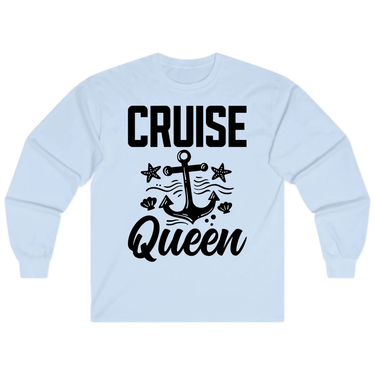 Cruise Queen Anchor Nautical Long Sleeve Tee in Light Blue