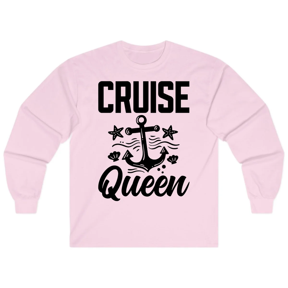 Cruise Queen Anchor Nautical Long Sleeve Tee in Light Pink