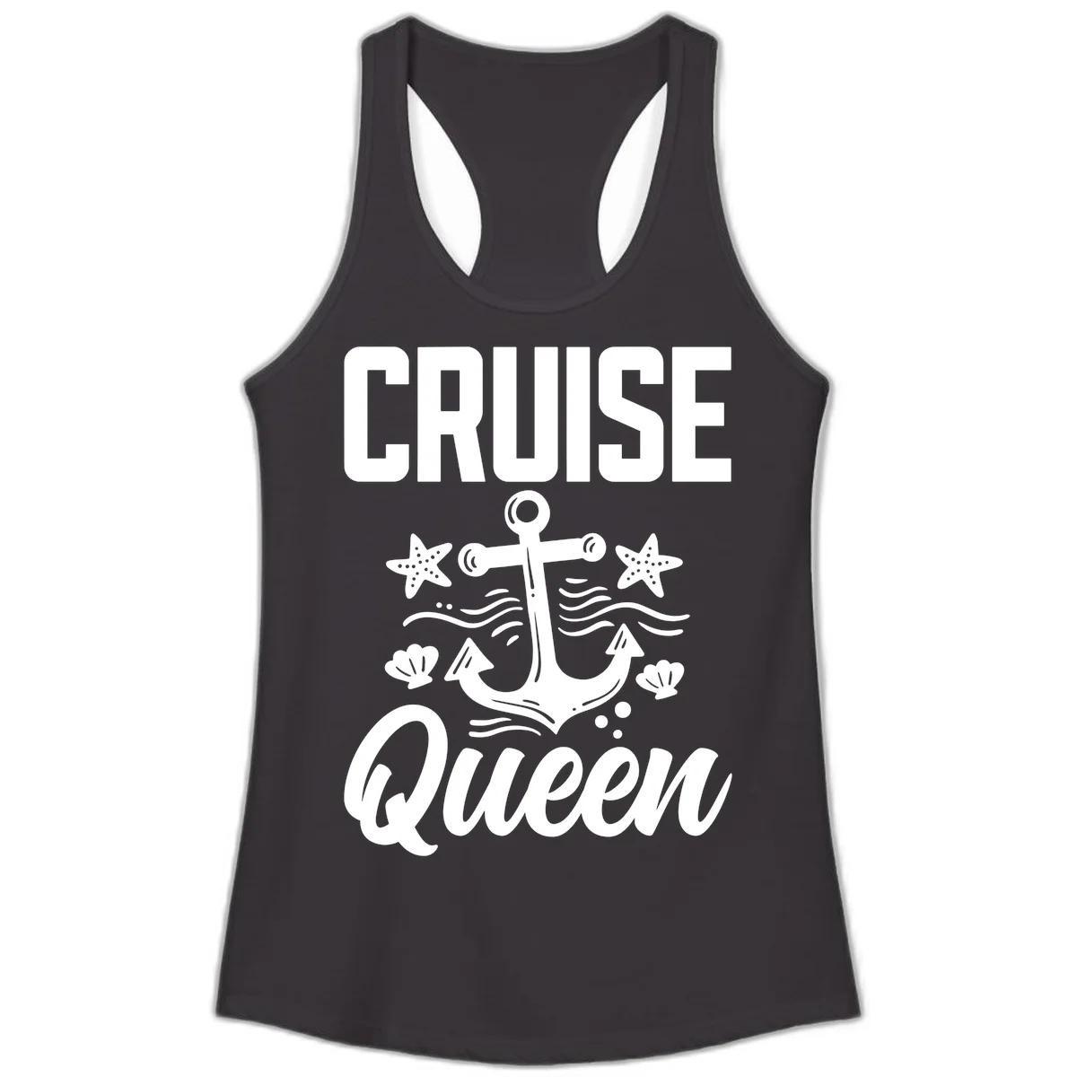 Cruise Queen Anchor Nautical Ladies Tank in Black