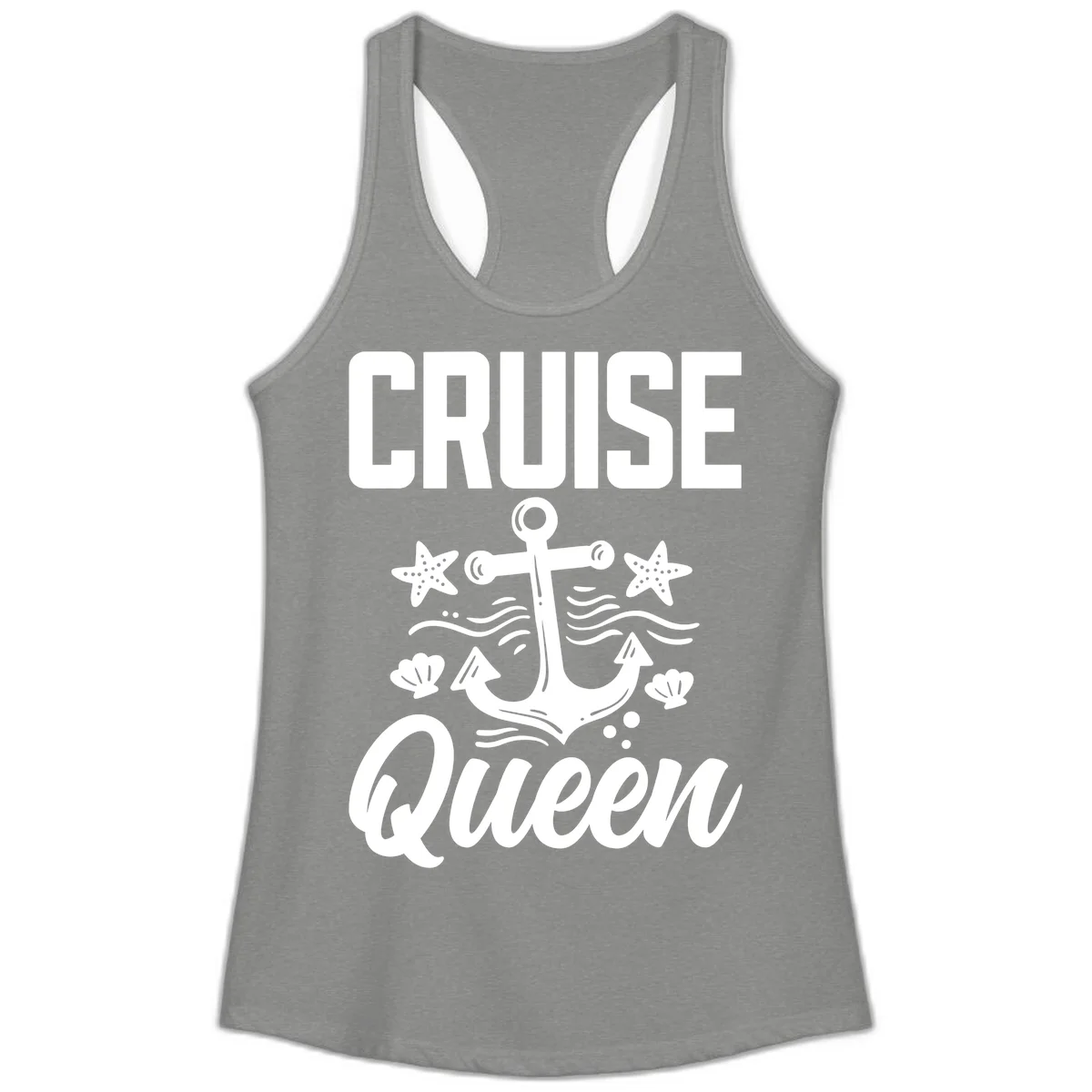 Cruise Queen Anchor Nautical Ladies Tank in Heather Grey