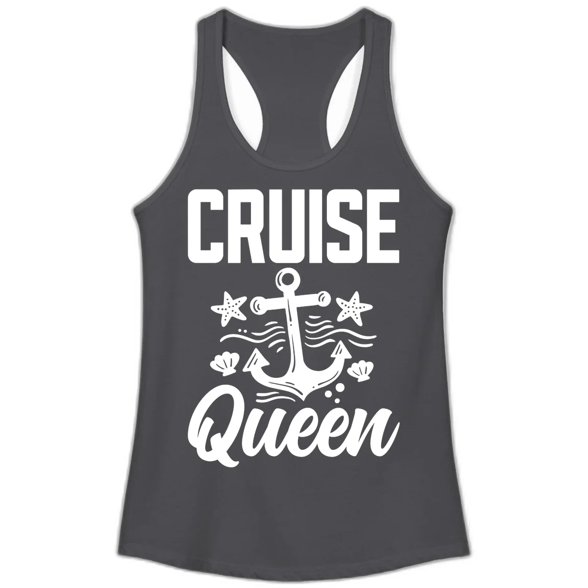 Cruise Queen Anchor Nautical Ladies Tank in Solid Dark Gray