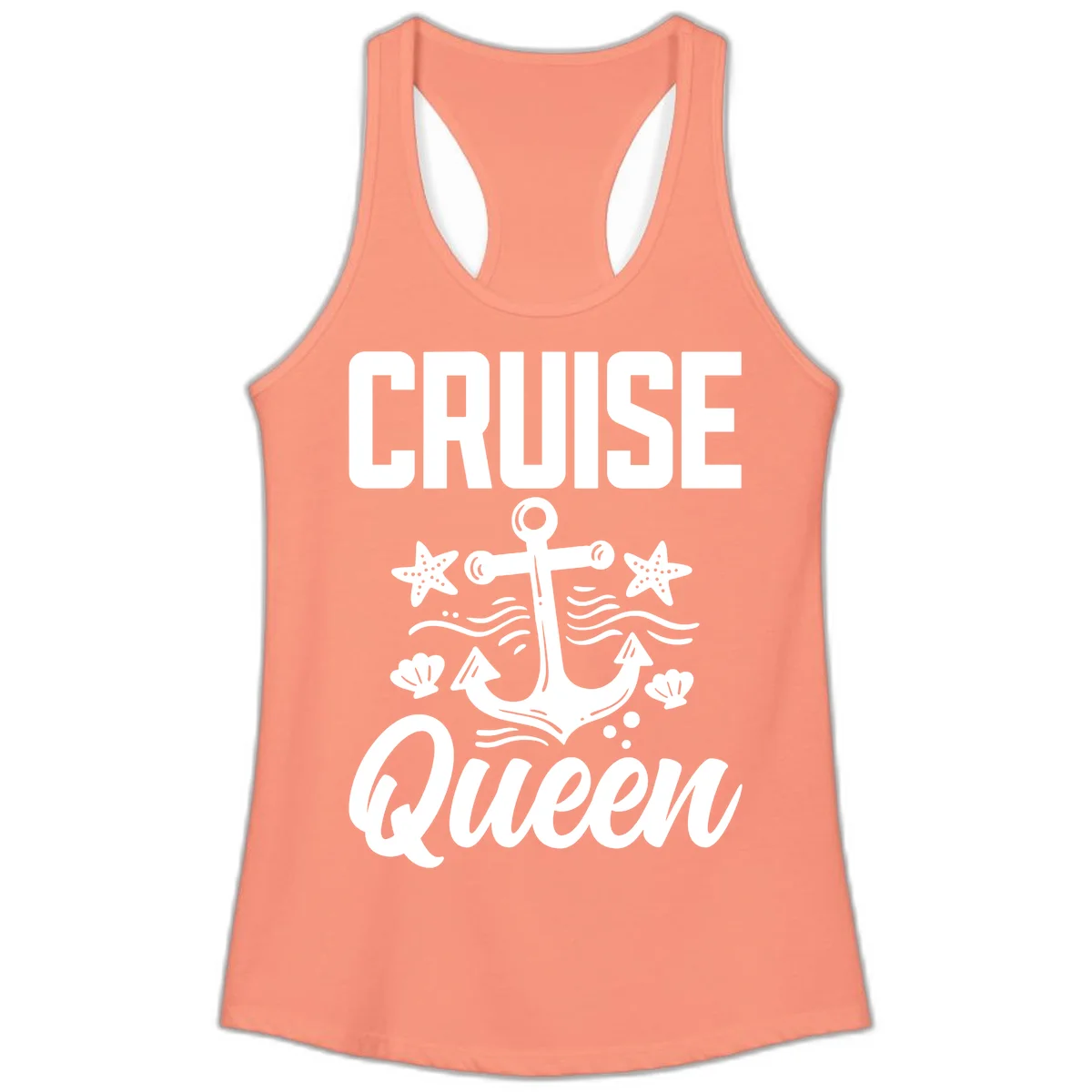 Cruise Queen Anchor Nautical Ladies Tank in Solid Light Orange