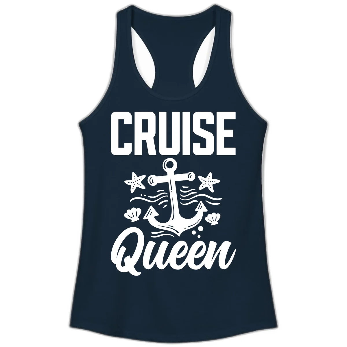 Cruise Queen Anchor Nautical Ladies Tank in Solid Midnight Navy