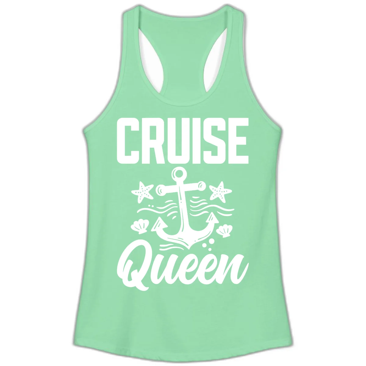 Cruise Queen Anchor Nautical Ladies Tank in Solid Mint
