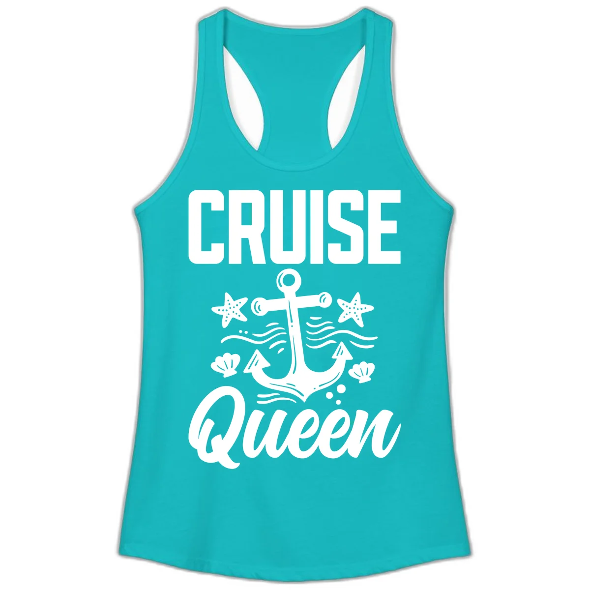 Cruise Queen Anchor Nautical Ladies Tank in Tahiti Blue