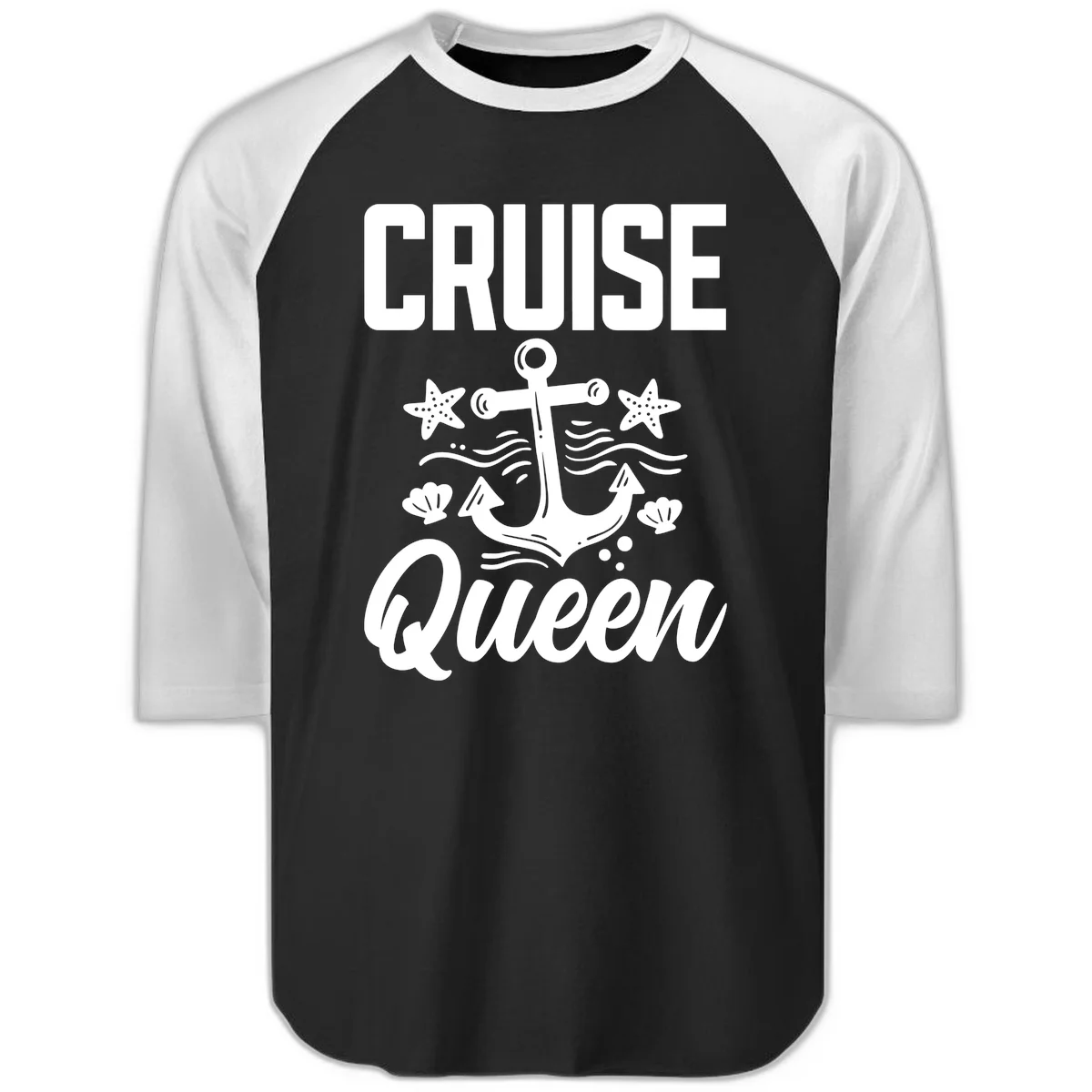 Cruise Queen Anchor Raglan 3/4 Sleeve Tee in Black White