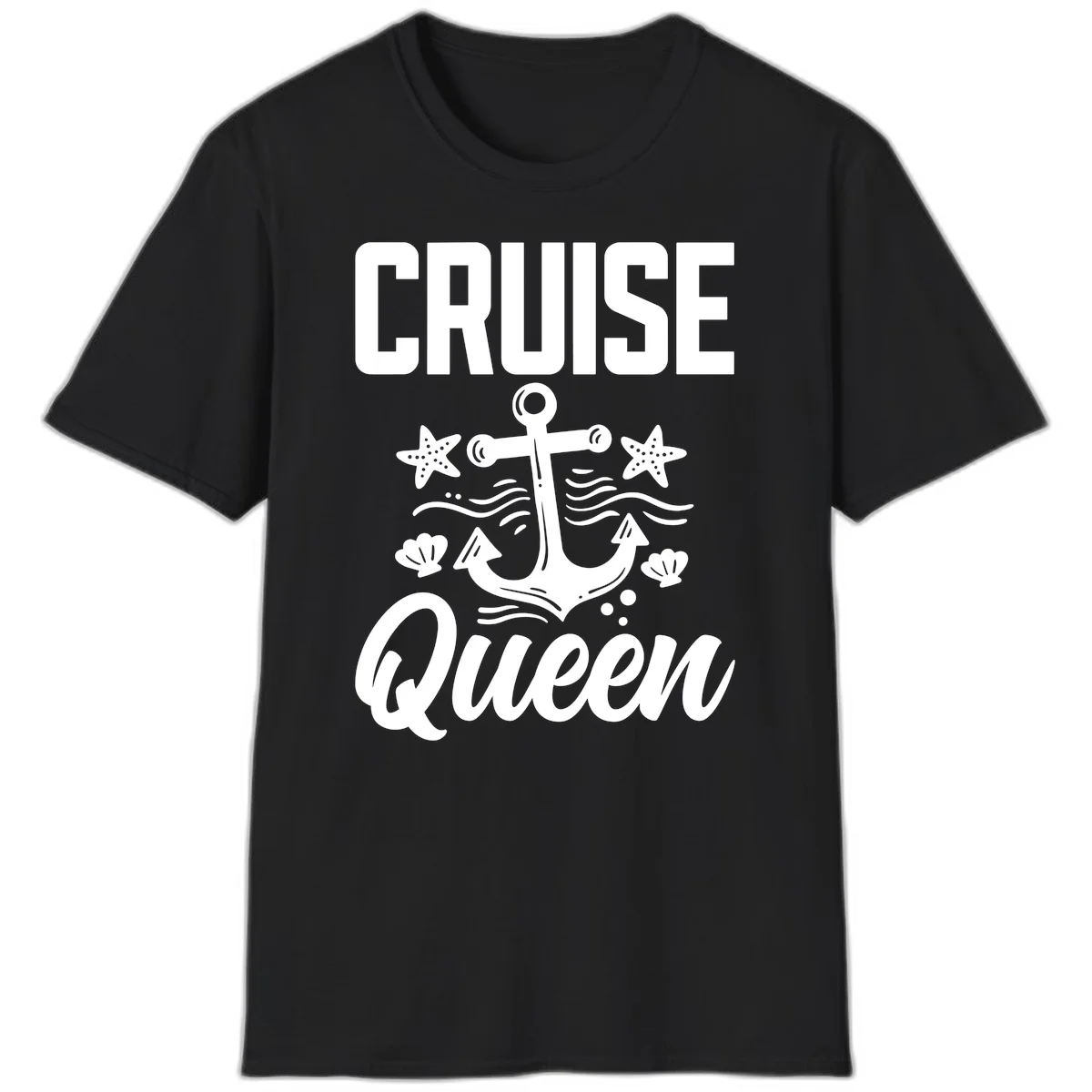 Cruise Queen Anchor Nautical Vacation T-Shirt in Black