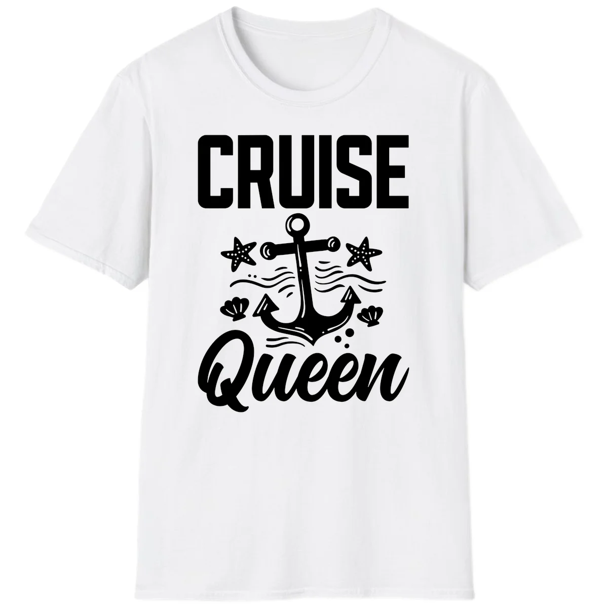 Cruise Queen Anchor Nautical Vacation T-Shirt in White