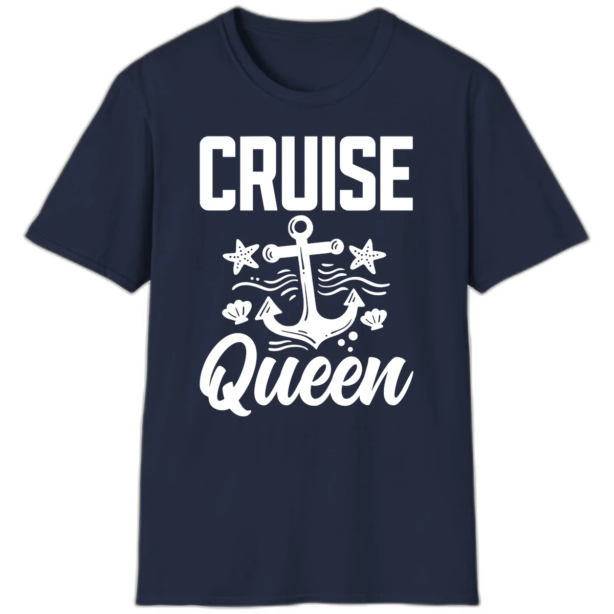 Cruise Queen Anchor Nautical Vacation T-Shirt in Navy