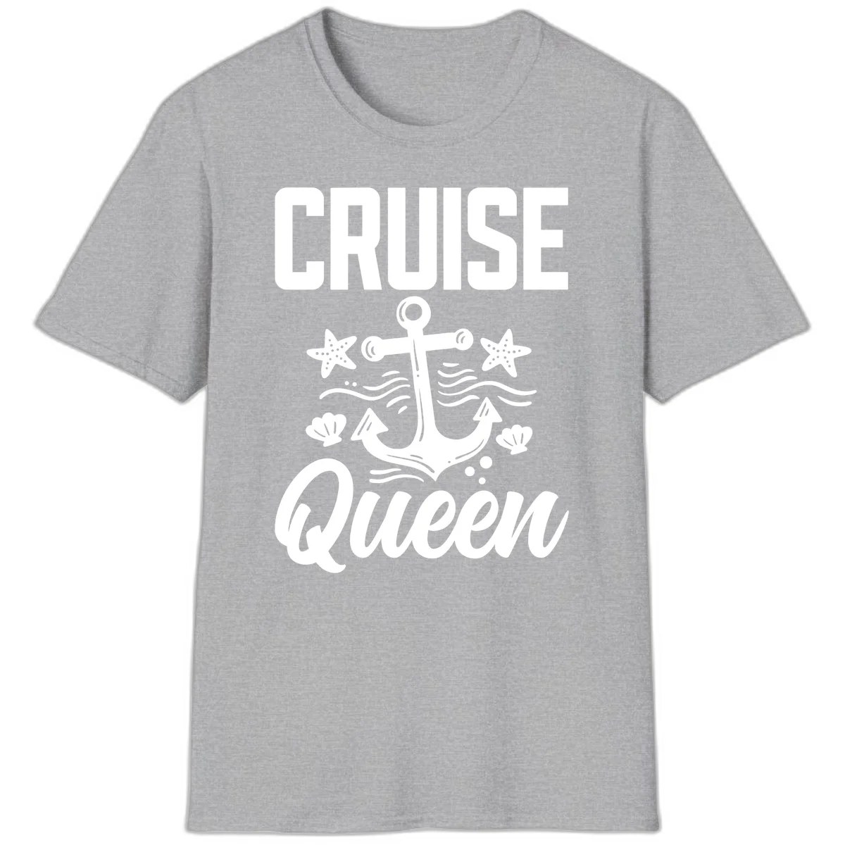 Cruise Queen Anchor Nautical Vacation T-Shirt in Sport Grey