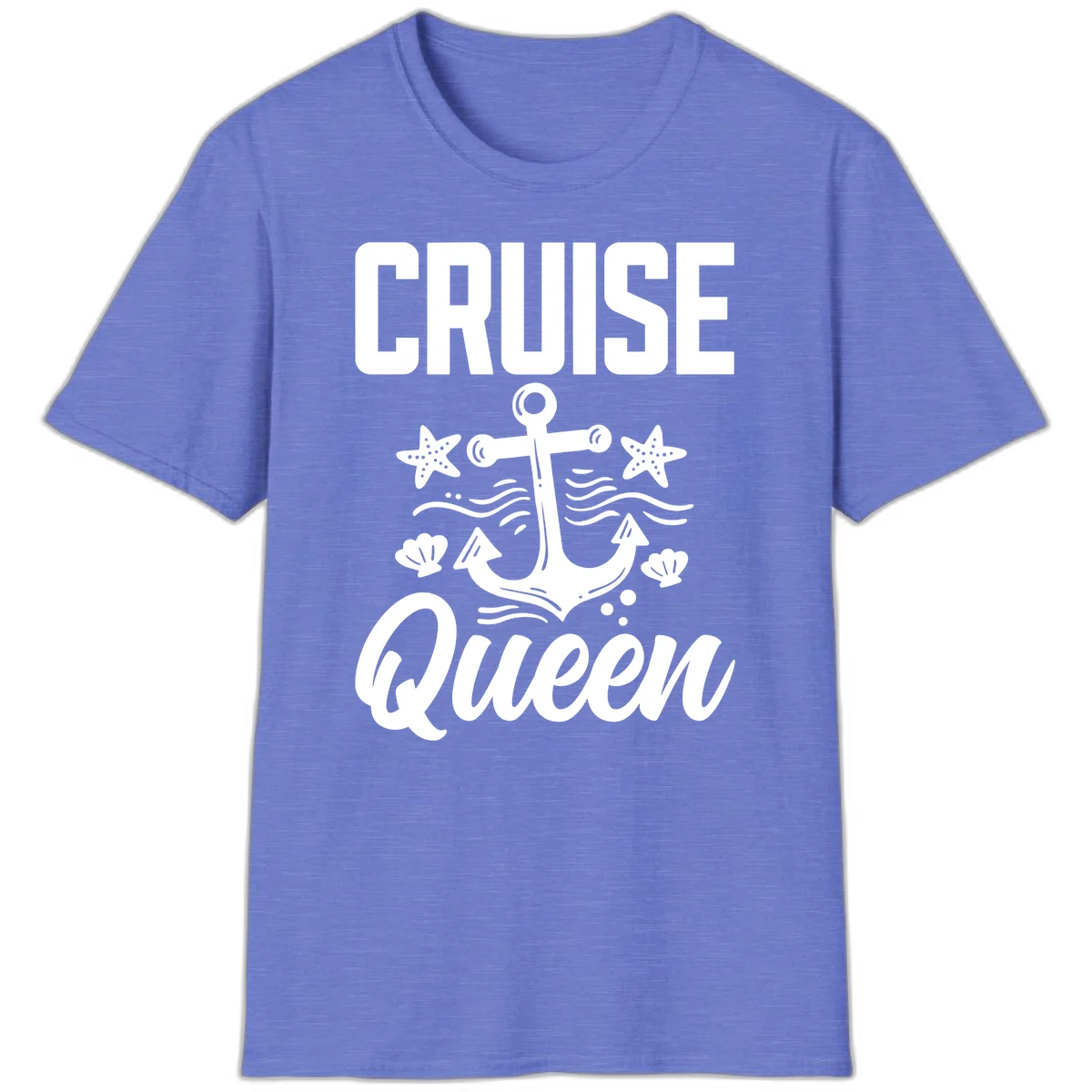 Cruise Queen Anchor Nautical Vacation T-Shirt in Heather Royal