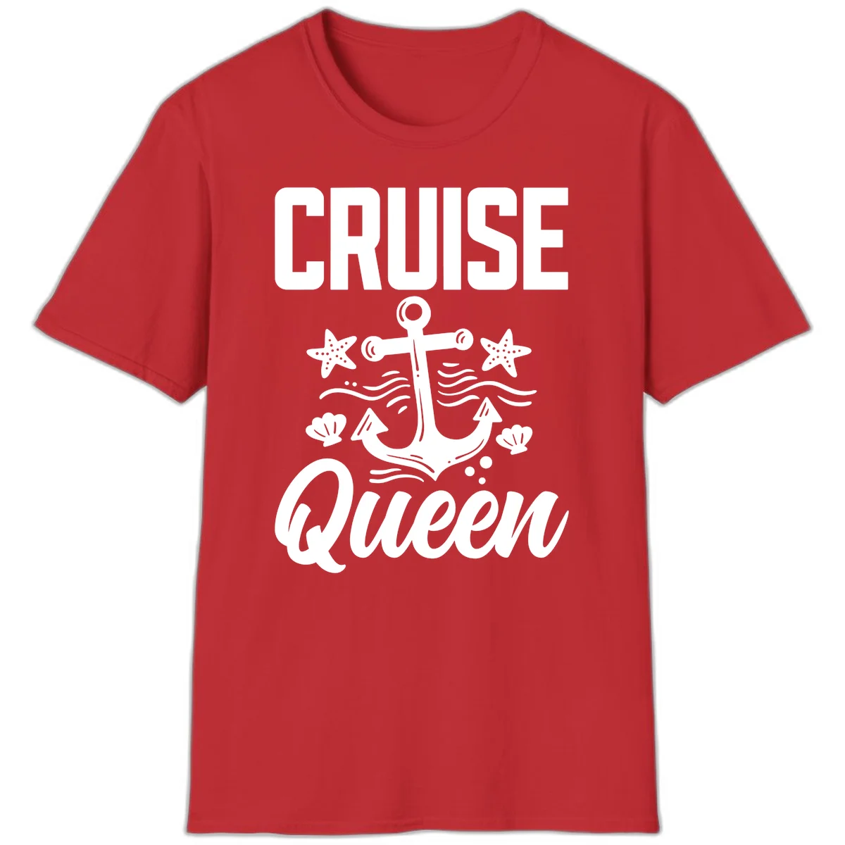 Cruise Queen Anchor Nautical Vacation T-Shirt in Red