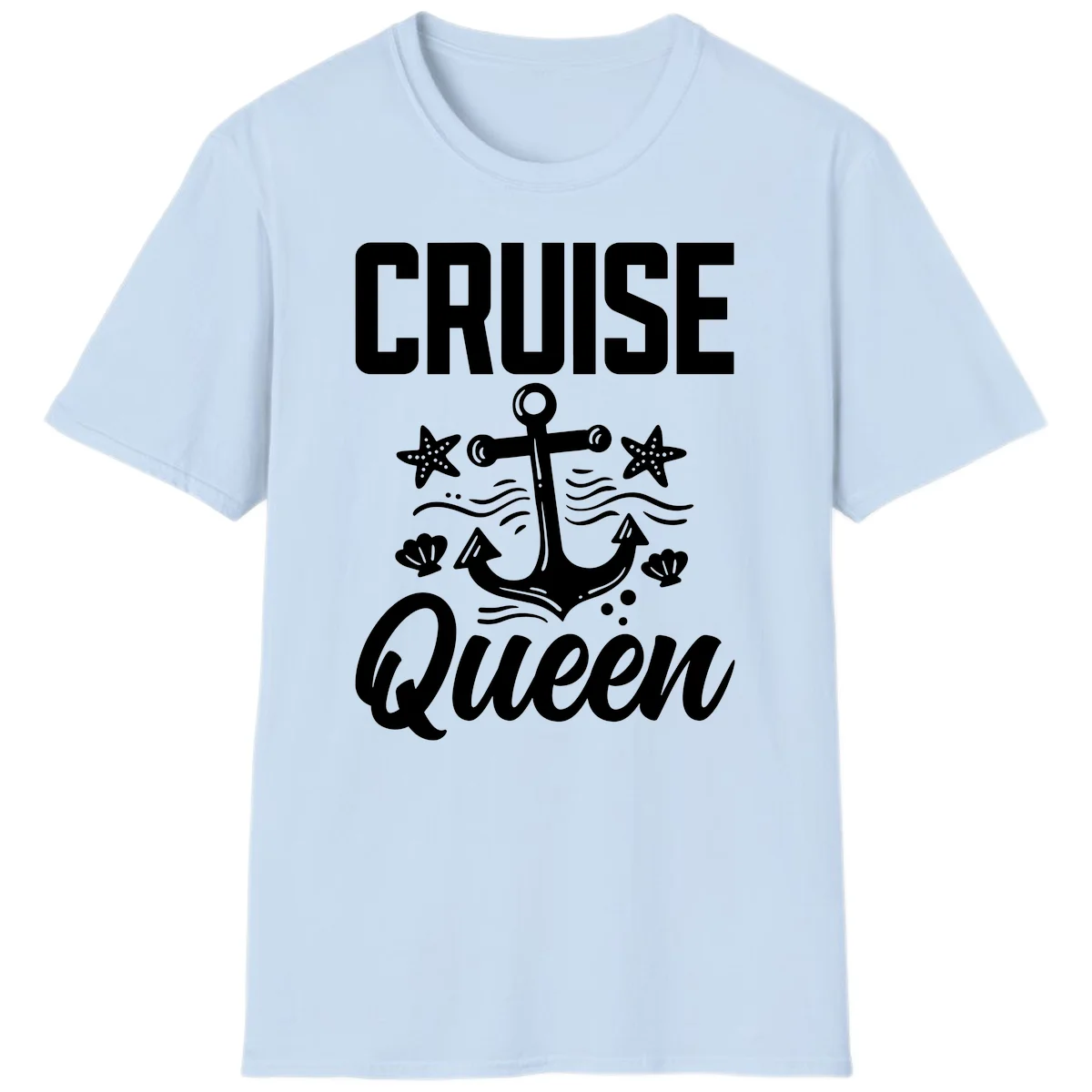 Cruise Queen Anchor Nautical Vacation T-Shirt in Light Blue