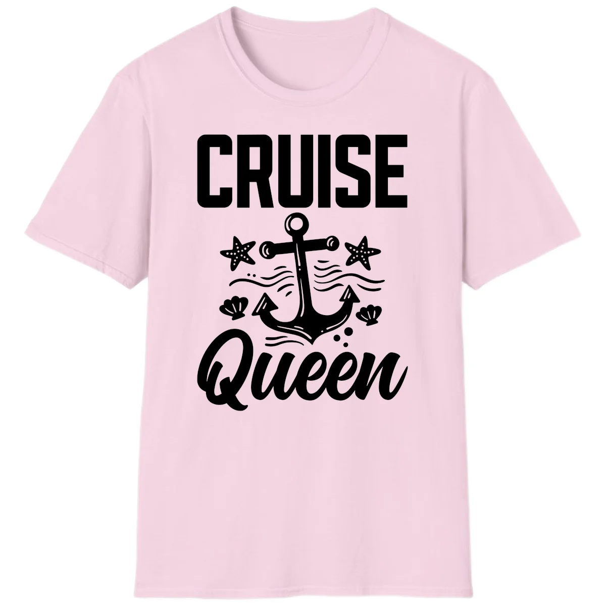 Cruise Queen Anchor Nautical Vacation T-Shirt in Light Pink