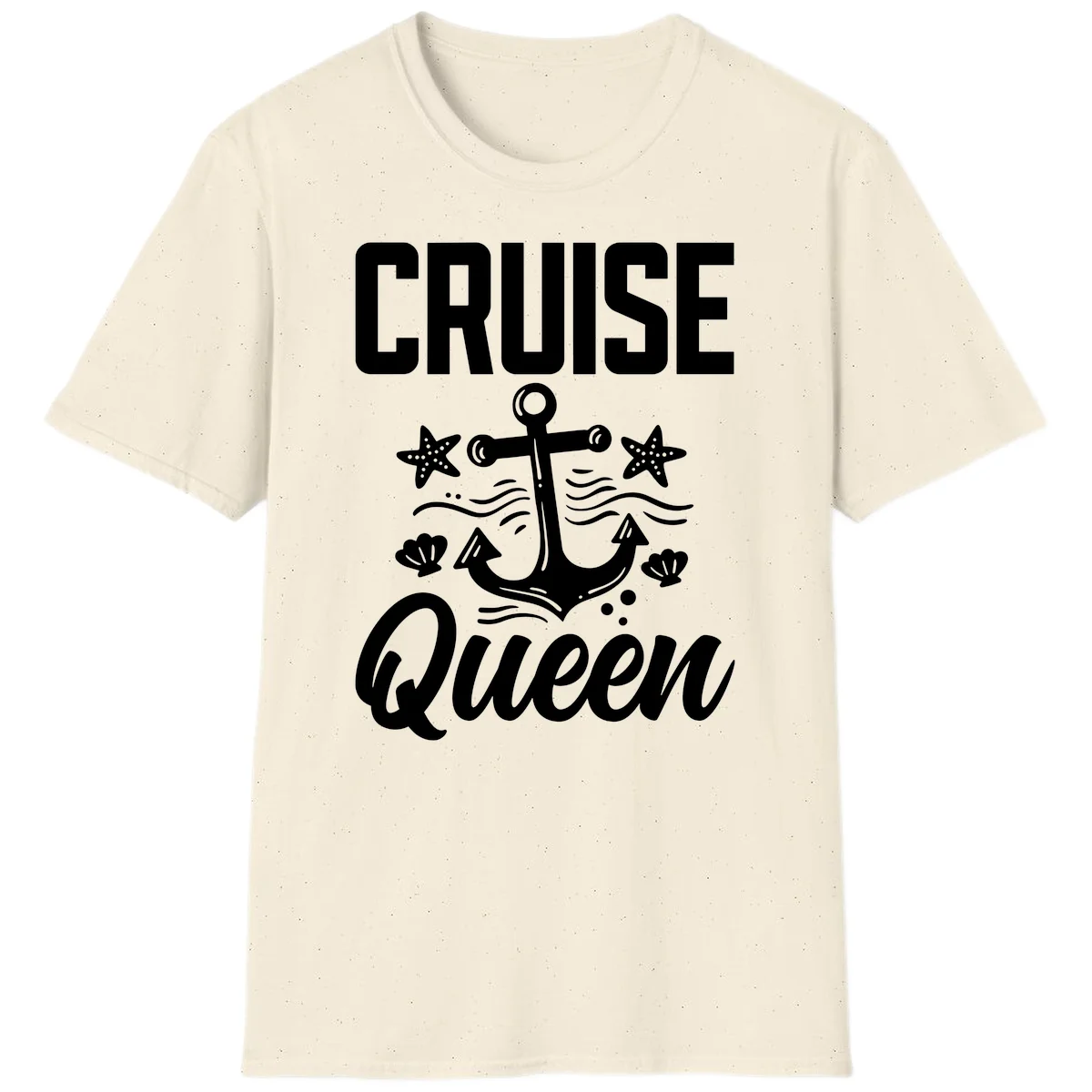 Cruise Queen Anchor Nautical Vacation T-Shirt in Natural