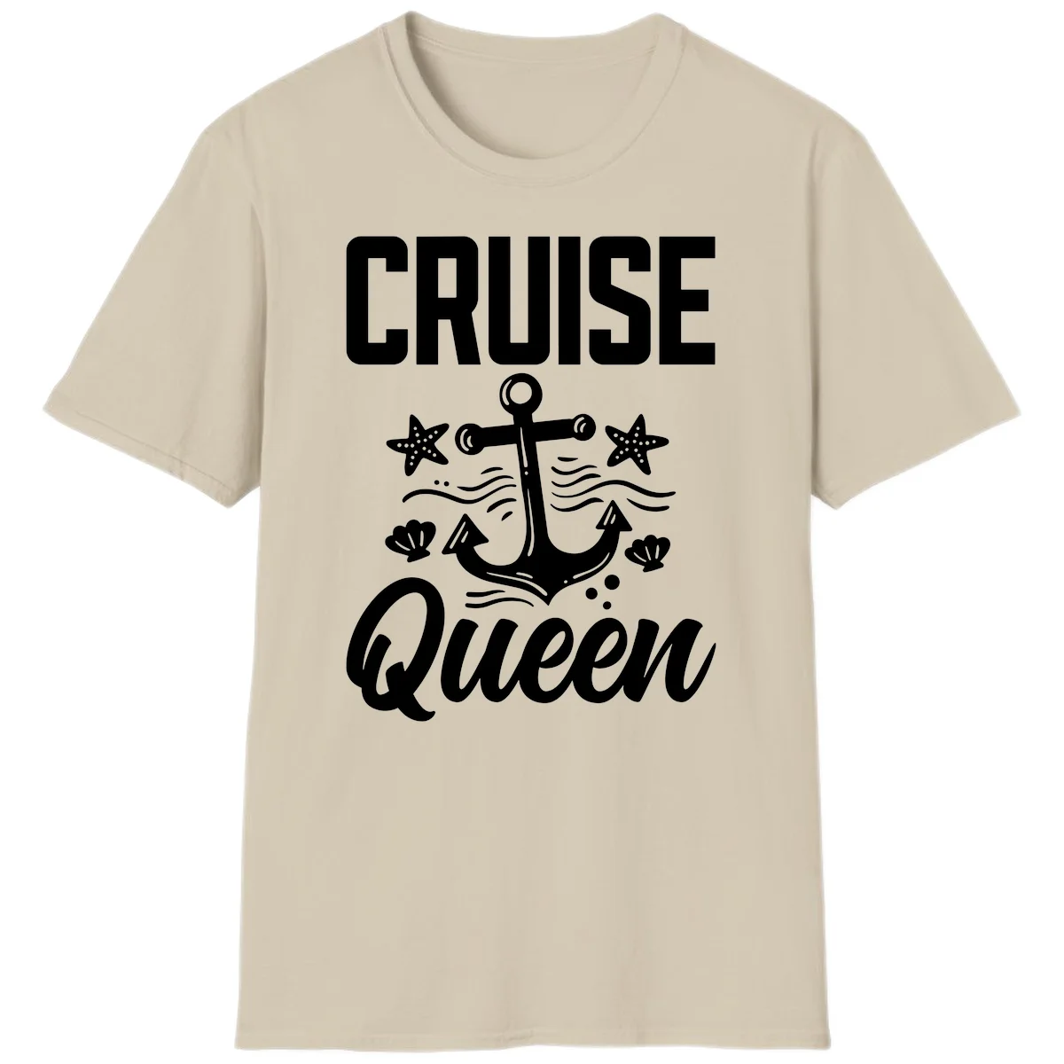 Cruise Queen Anchor Nautical Vacation T-Shirt in Sand