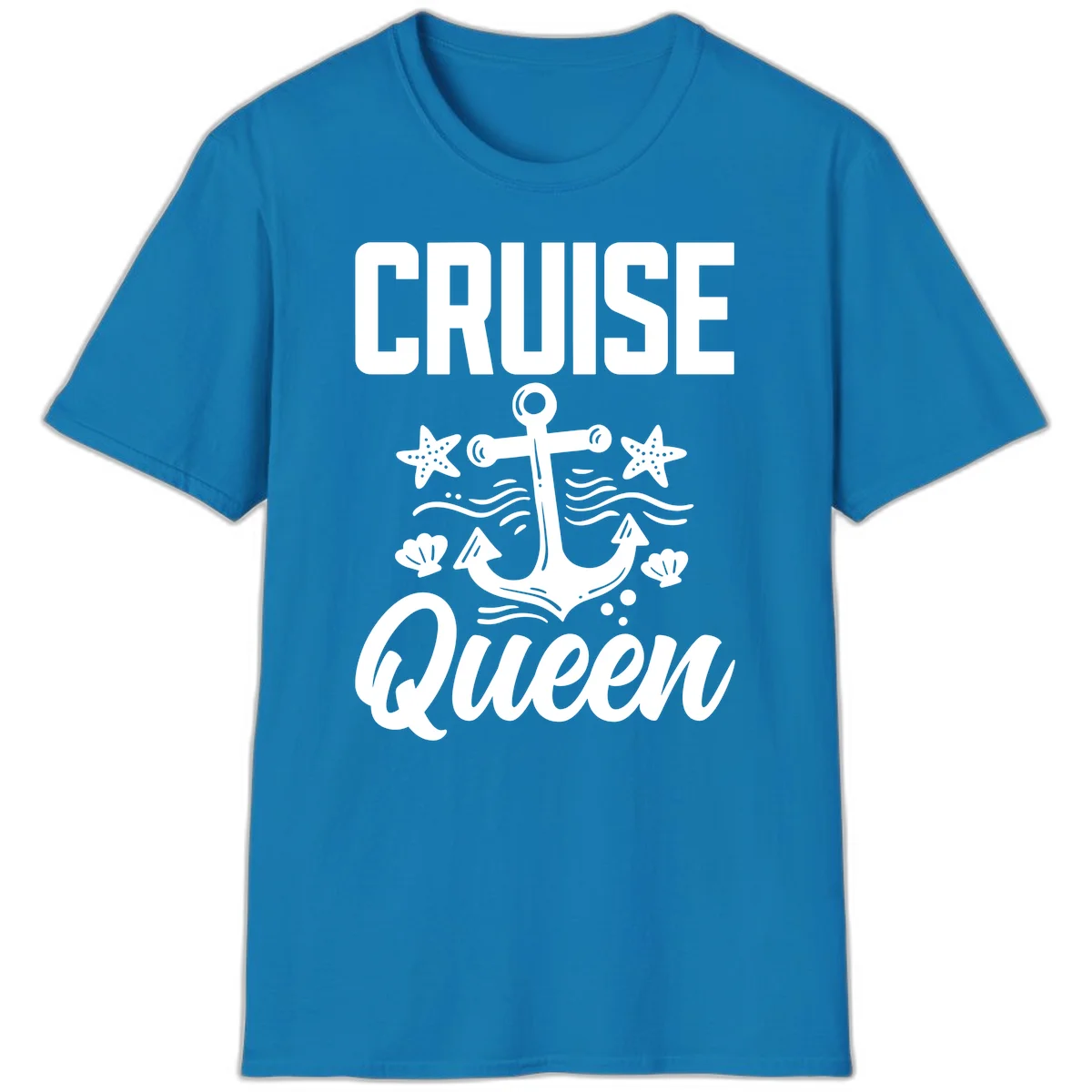 Cruise Queen Anchor Nautical Vacation T-Shirt in Sapphire