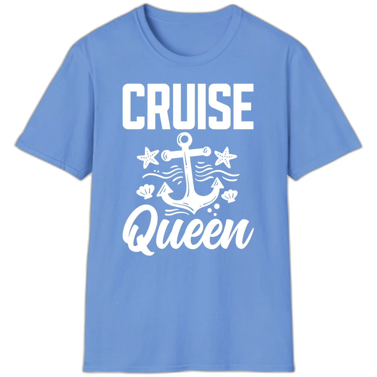 Cruise Queen Anchor Nautical Vacation T-Shirt in Carolina Blue