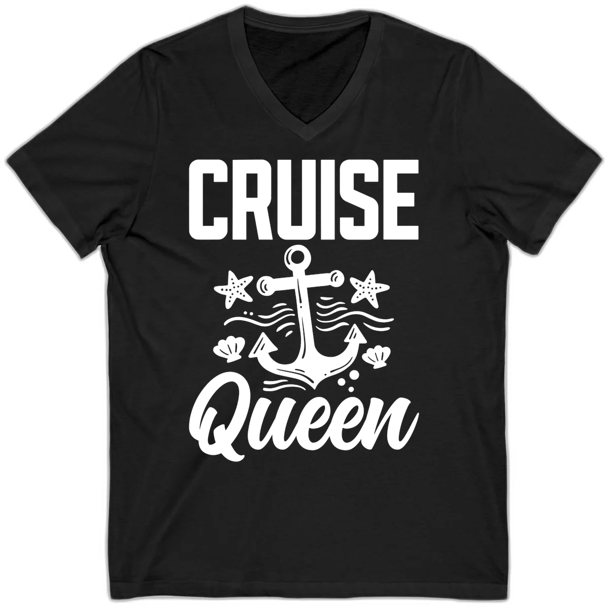 Cruise Queen Anchor Nautical V-Neck Tee in Black