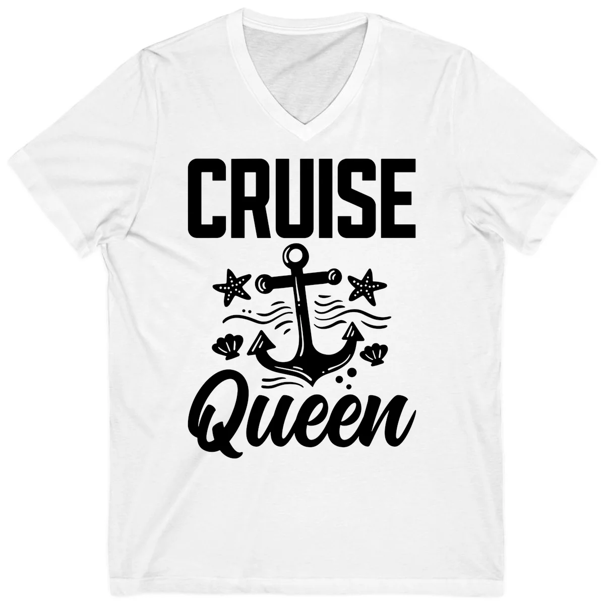 Cruise Queen Anchor Nautical V-Neck Tee in White
