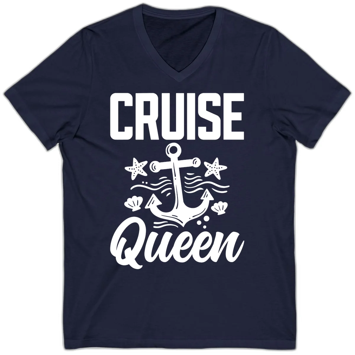 Cruise Queen Anchor Nautical V-Neck Tee in Navy