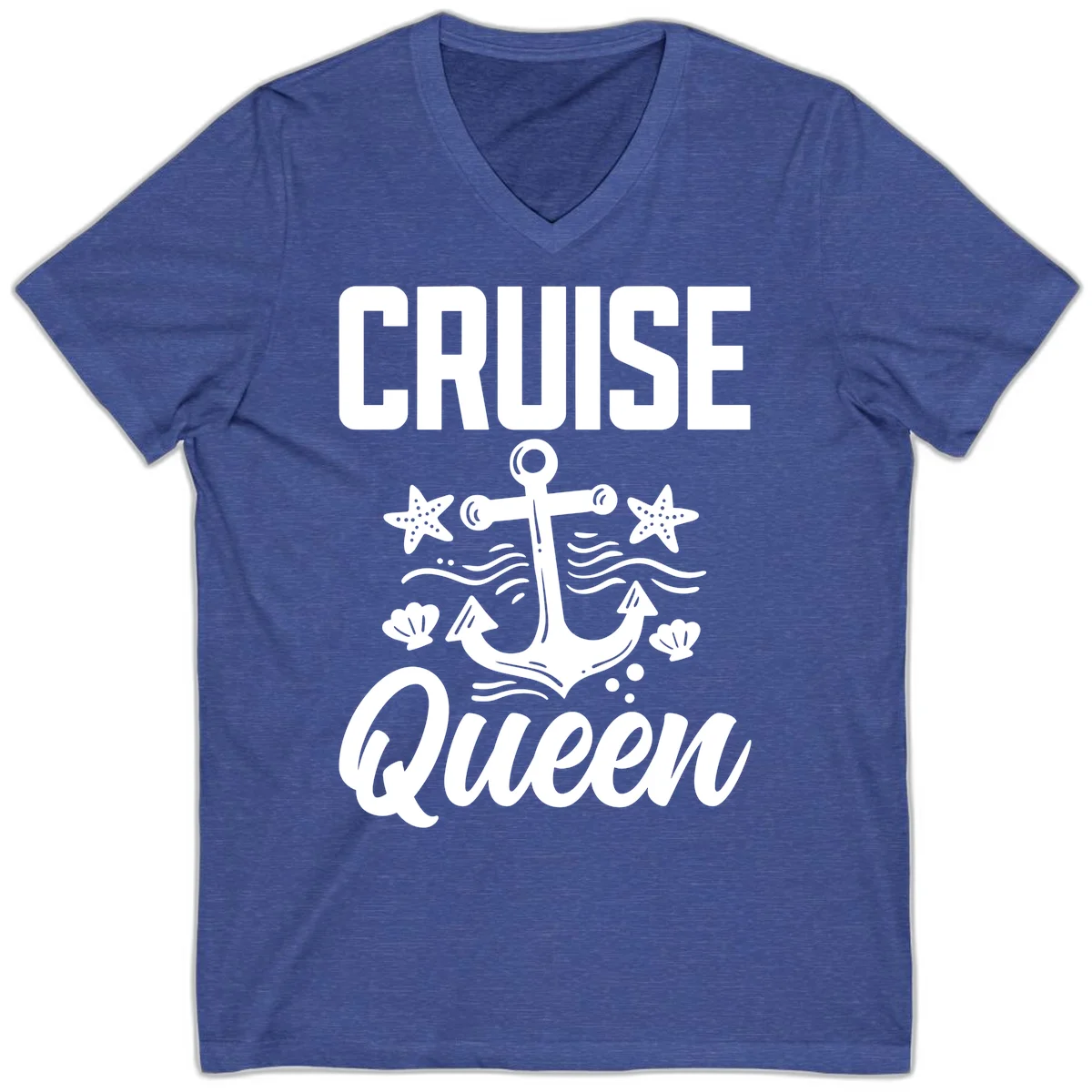 Cruise Queen Anchor Nautical V-Neck Tee in Heather True Royal