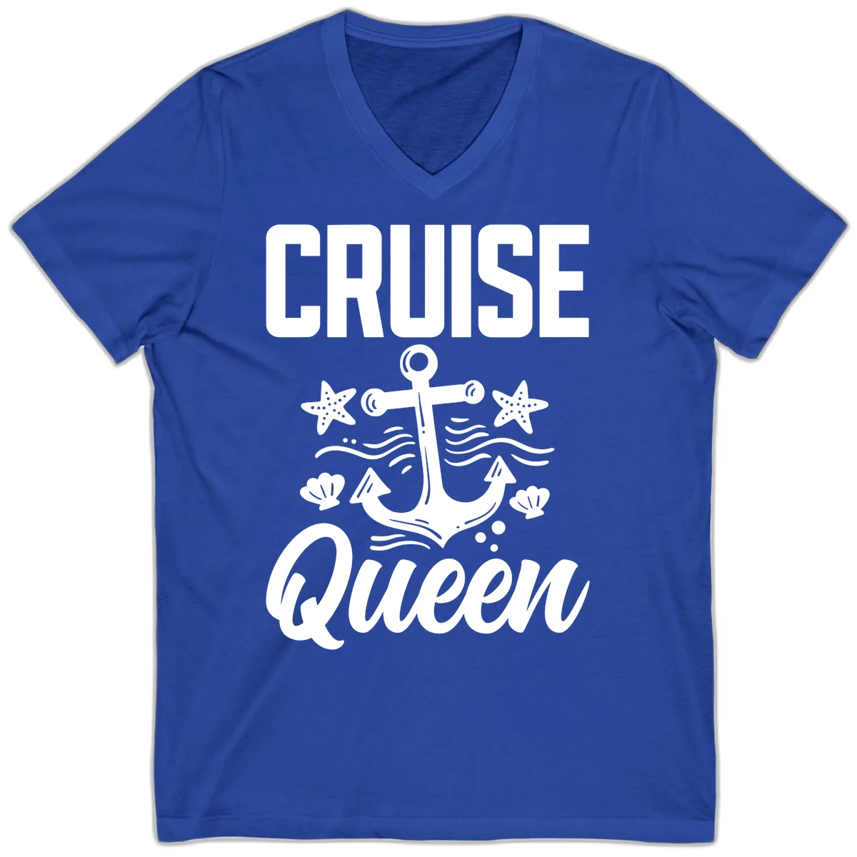 Cruise Queen Anchor Nautical V-Neck Tee in True Royal