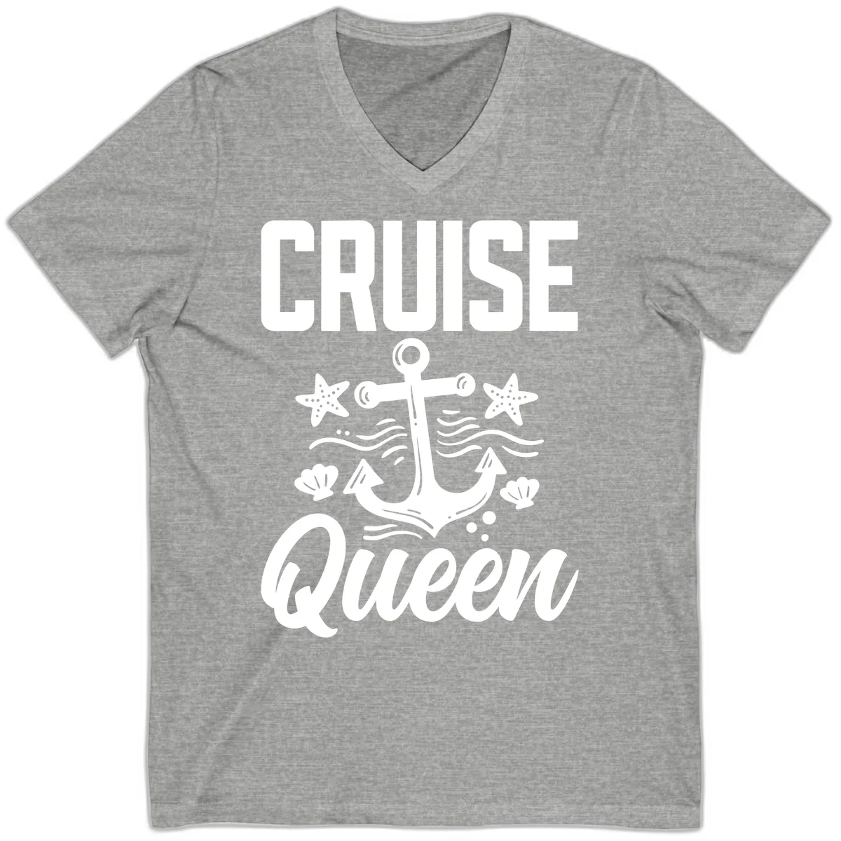 Cruise Queen Anchor Nautical V-Neck Tee in Athletic Heather