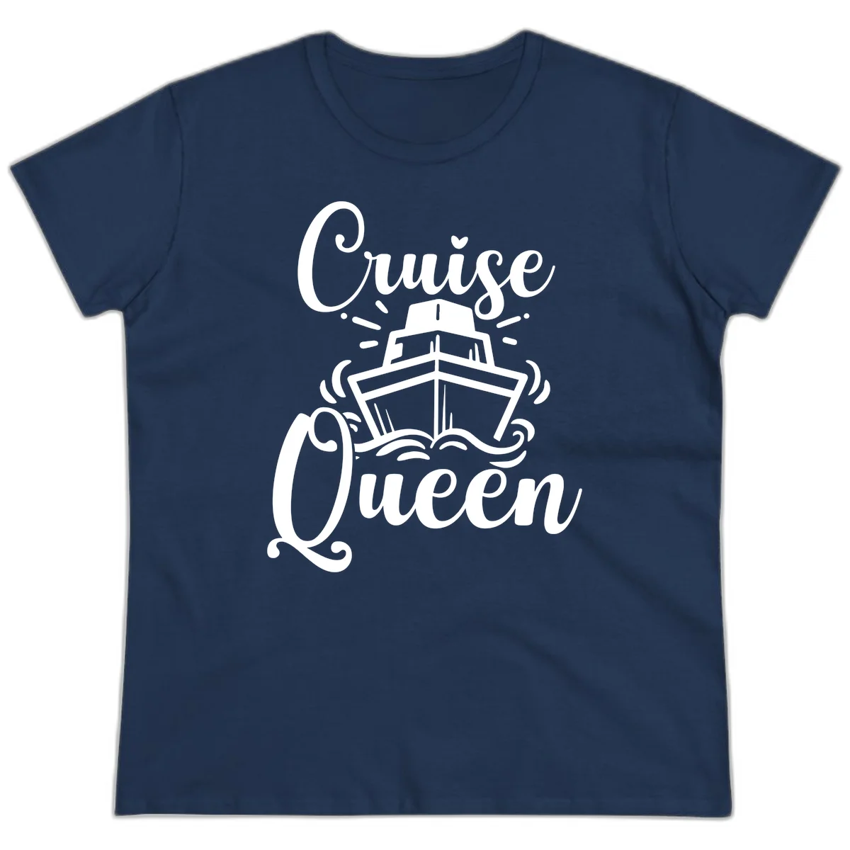 Cruise Queen Ladies Tee - Fun Vacation Apparel in Navy