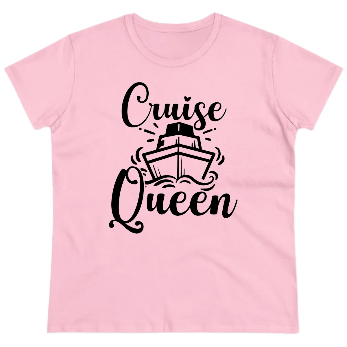 Cruise Queen Ladies Tee - Fun Vacation Apparel in Light Pink