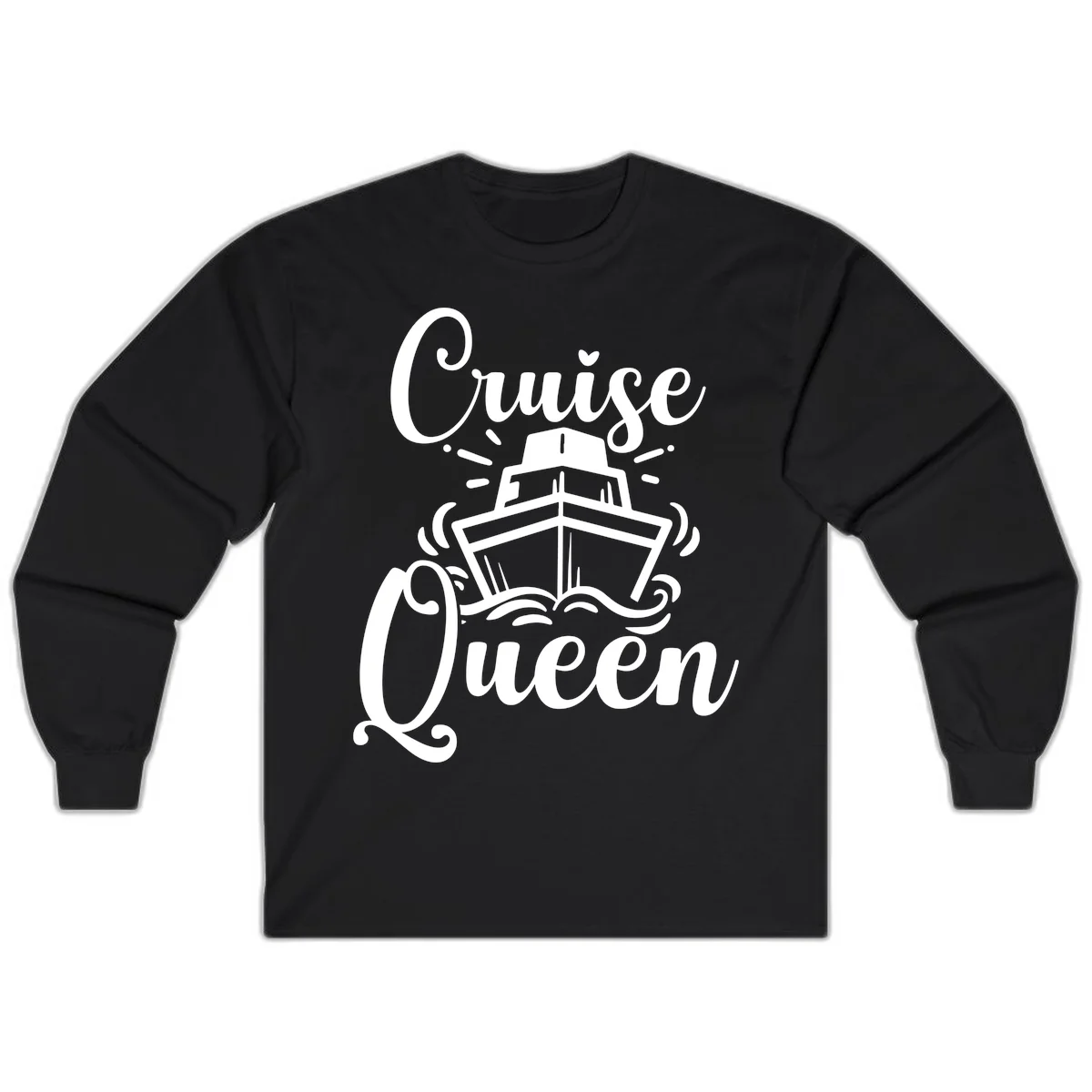 Cruise Queen Long Sleeve Tee - Nautical Vacation in Black