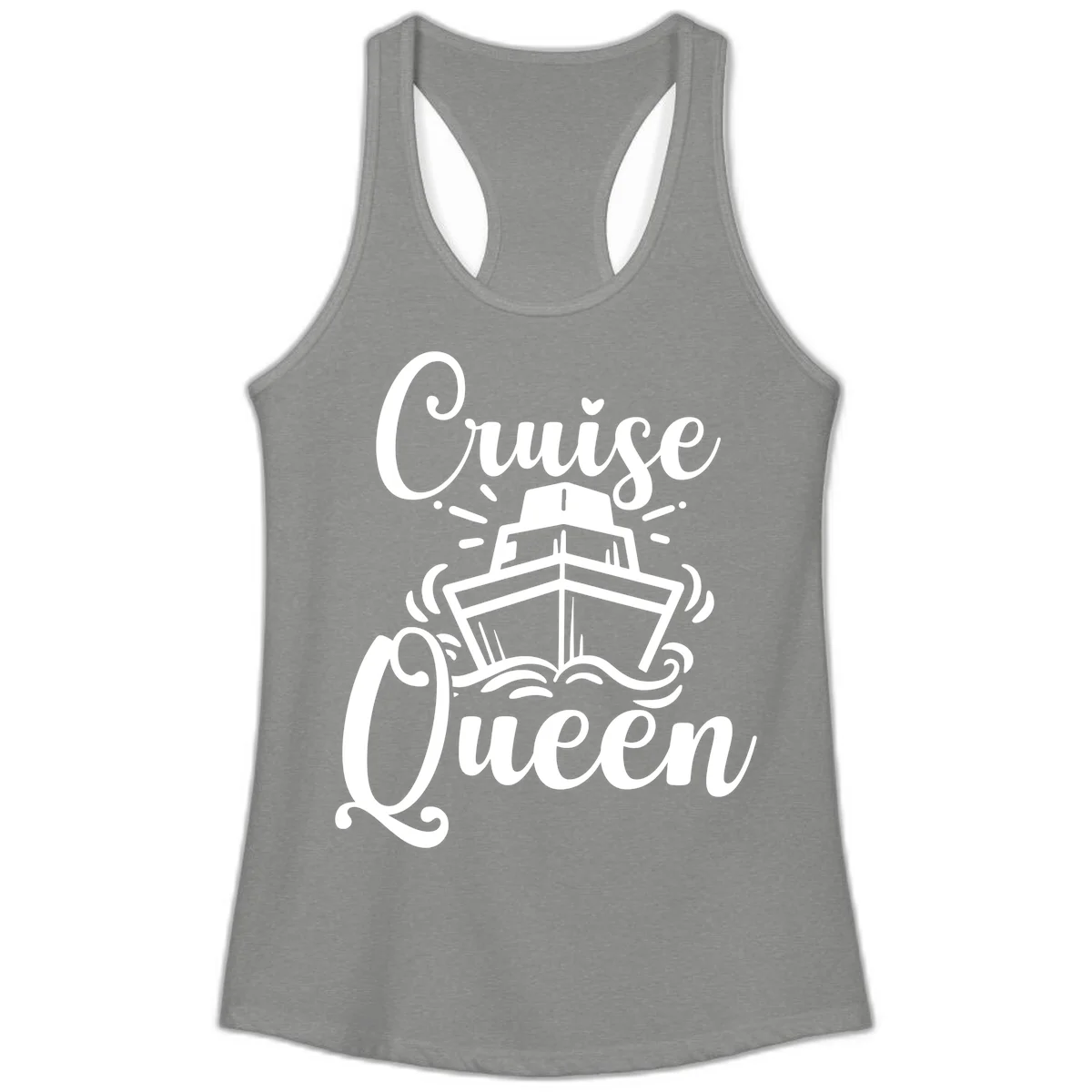 Cruise Queen Ladies Racerback Tank - Vacation in Heather Grey
