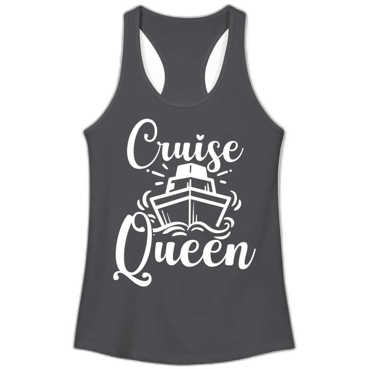 Cruise Queen Ladies Racerback Tank - Vacation in Solid Dark Gray