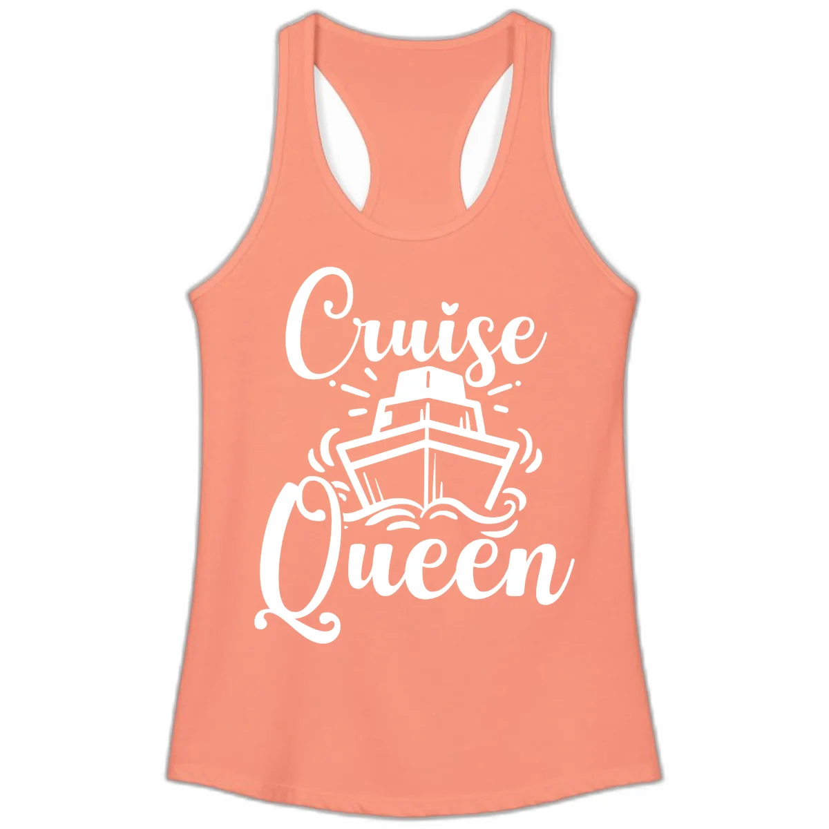 Cruise Queen Ladies Racerback Tank - Vacation in Solid Light Orange