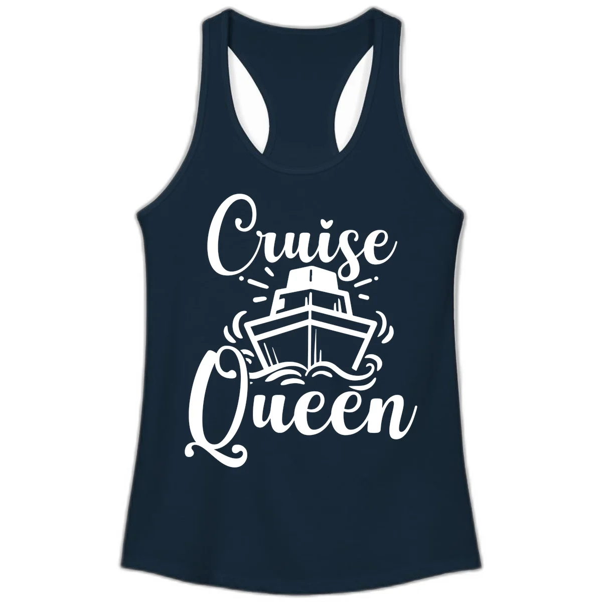 Cruise Queen Ladies Racerback Tank - Vacation in Solid Midnight Navy