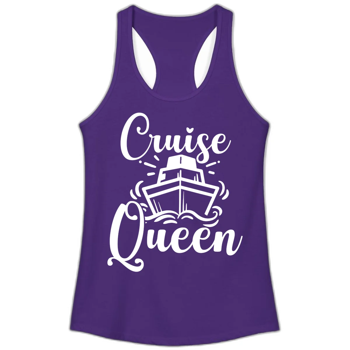 Cruise Queen Ladies Racerback Tank - Vacation in Solid Purple Rush