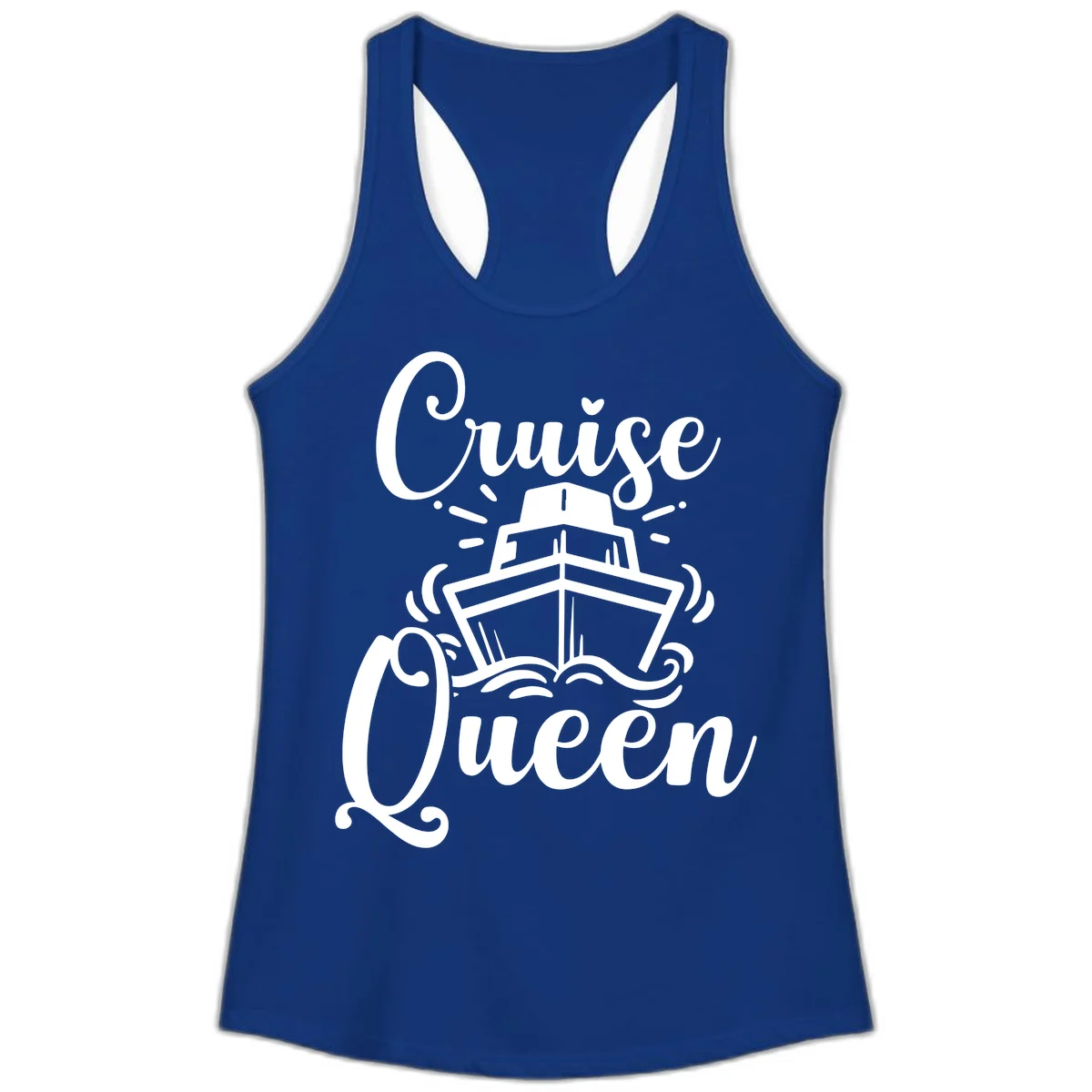 Cruise Queen Ladies Racerback Tank - Vacation in Solid Royal