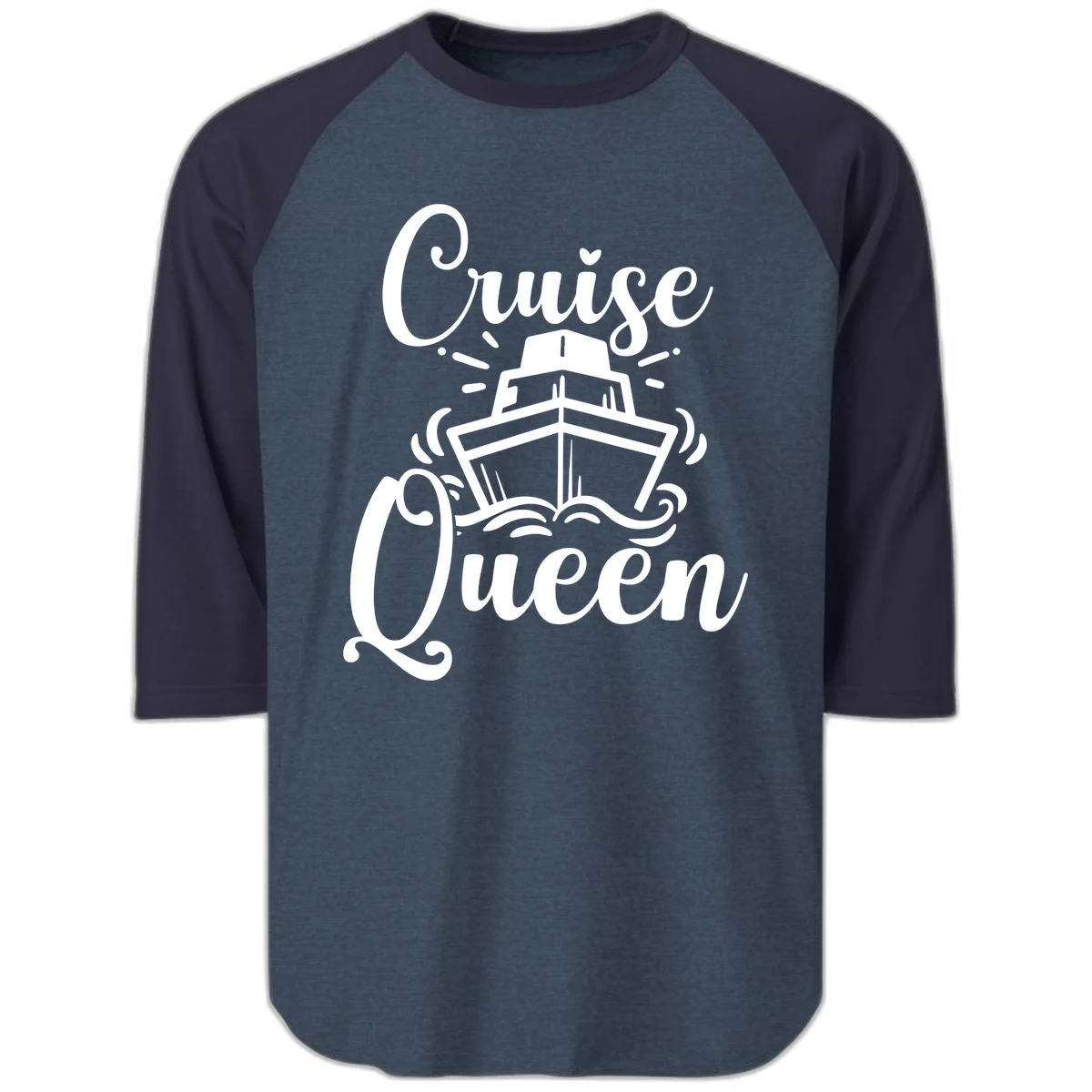 Cruise Queen Raglan 3/4 Sleeve - Baseball Tee in Heather Denim Navy