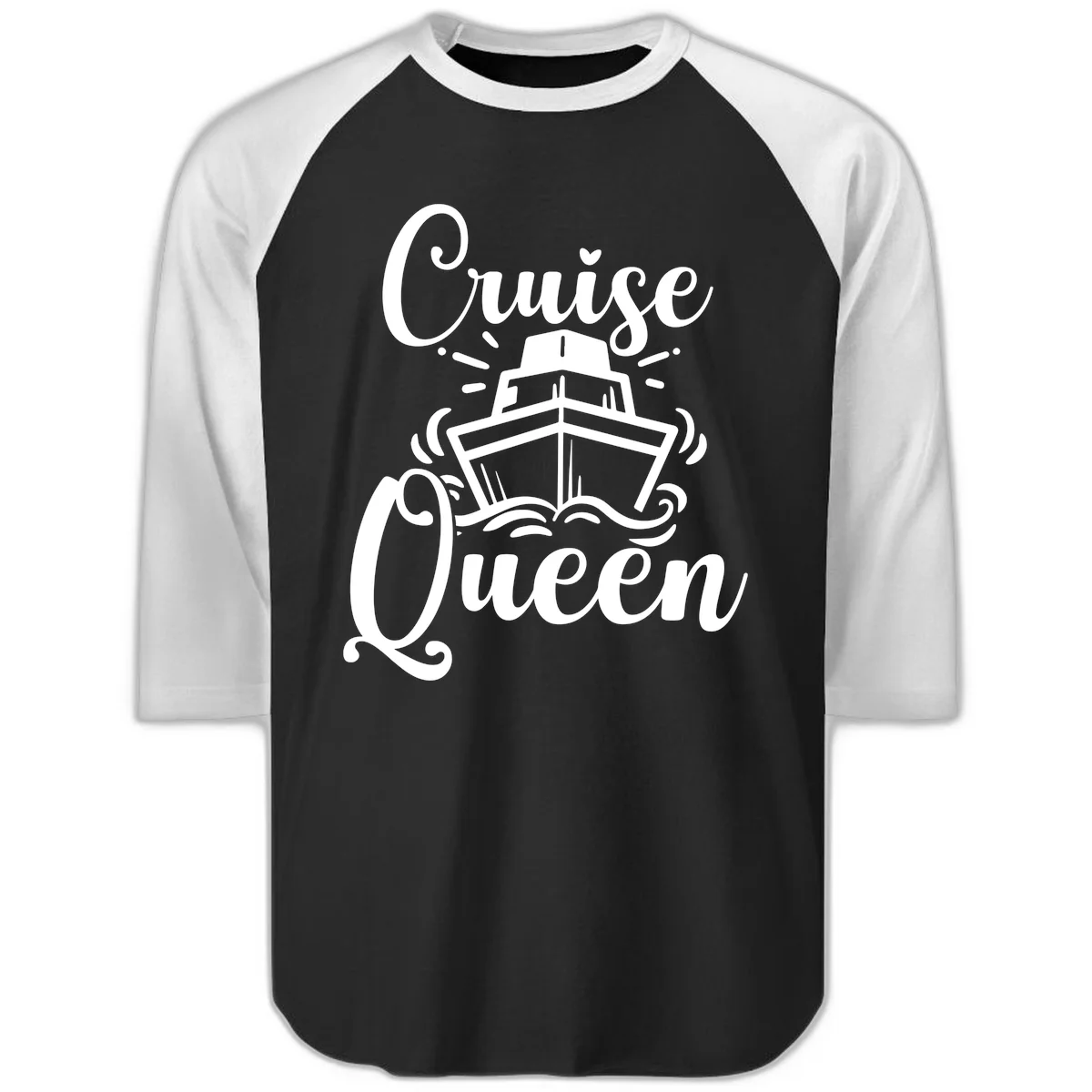 Cruise Queen Raglan 3/4 Sleeve - Baseball Tee in Black White