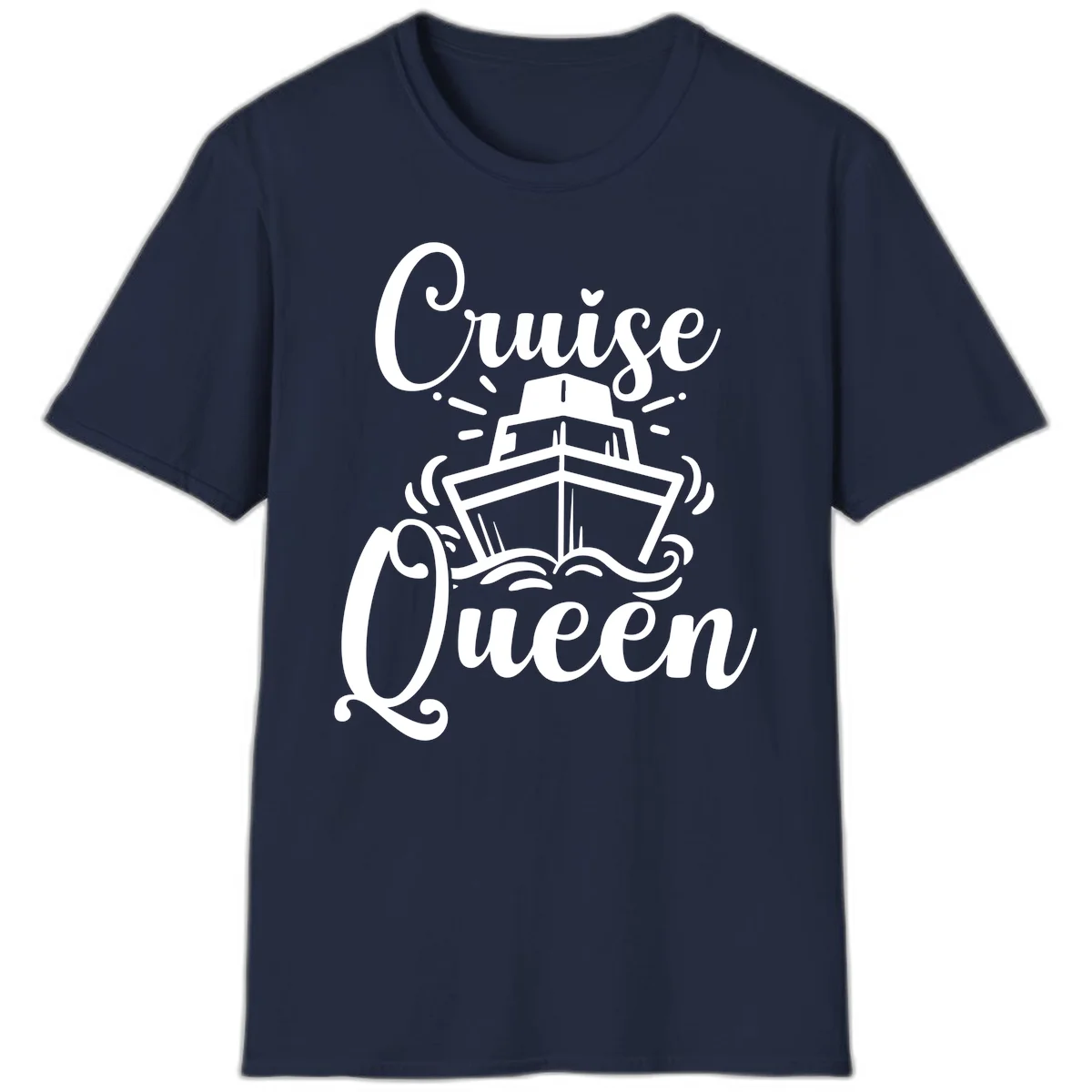 Cruise Queen Ship Design T-Shirt for Vacation Lovers in Navy