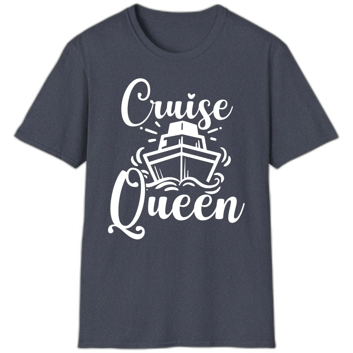 Cruise Queen Ship Design T-Shirt for Vacation Lovers in Heather Navy