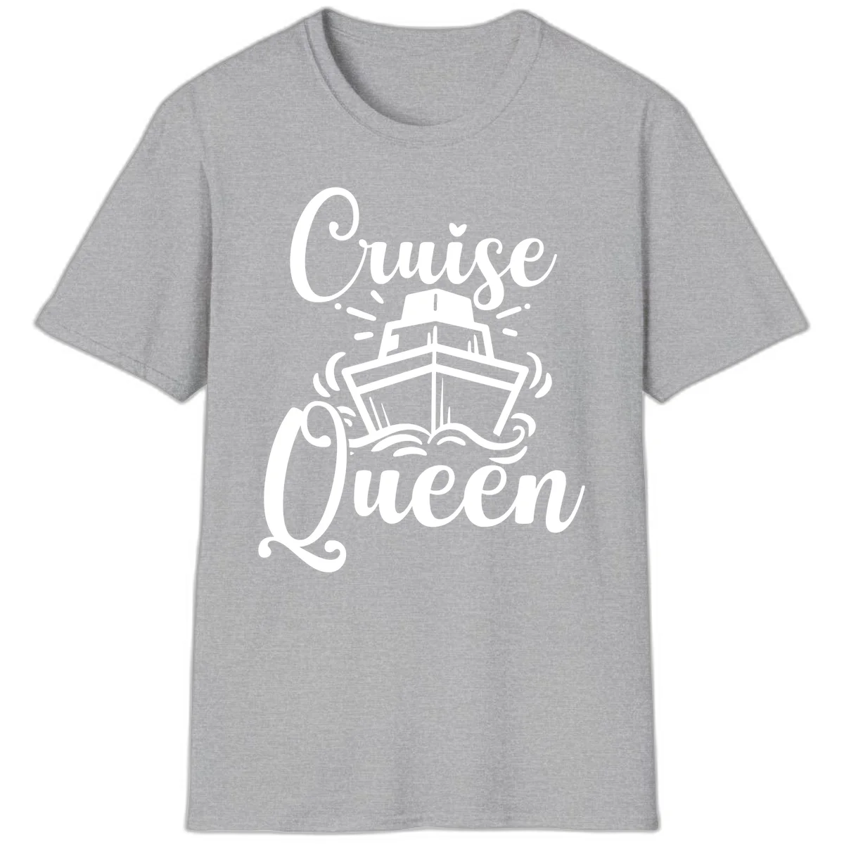 Cruise Queen Ship Design T-Shirt for Vacation Lovers in Sport Grey