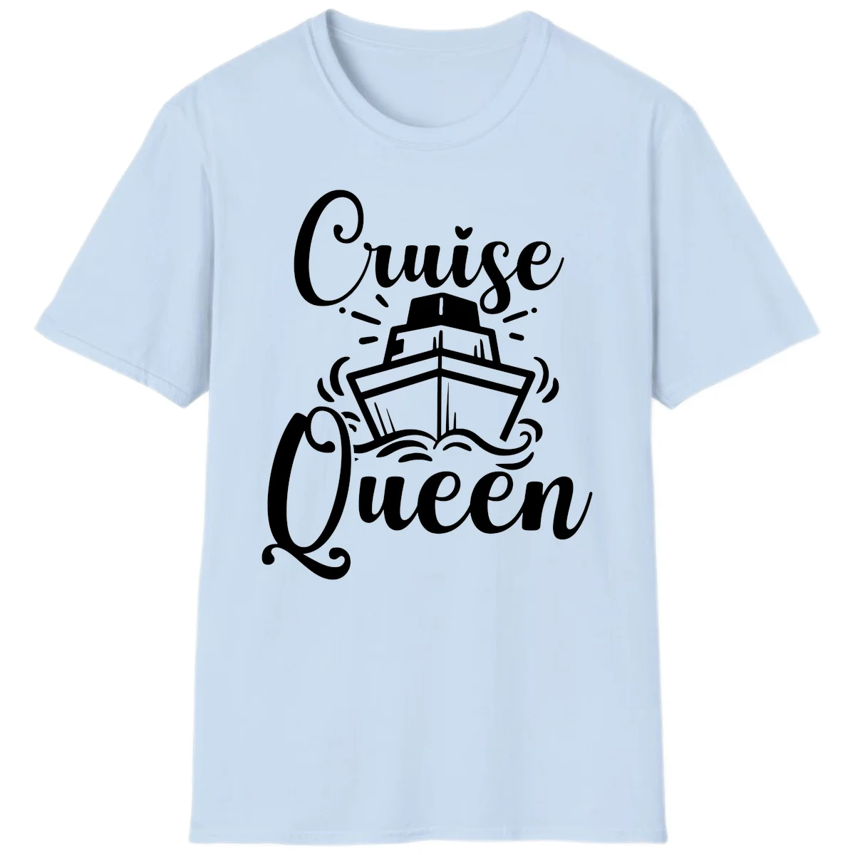 Cruise Queen Ship Design T-Shirt for Vacation Lovers in Light Blue
