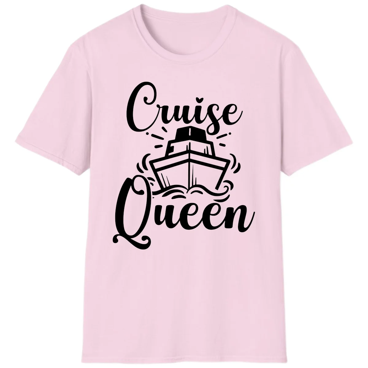 Cruise Queen Ship Design T-Shirt for Vacation Lovers in Light Pink