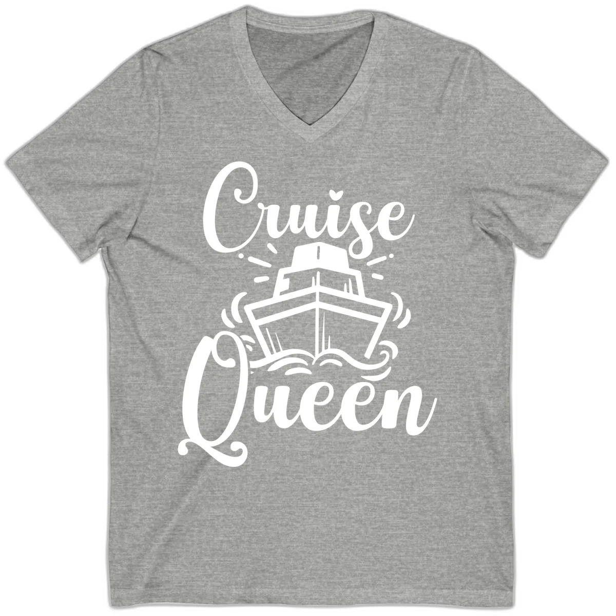 Cruise Queen V-Neck Tee - Vacation Ship Design in Athletic Heather