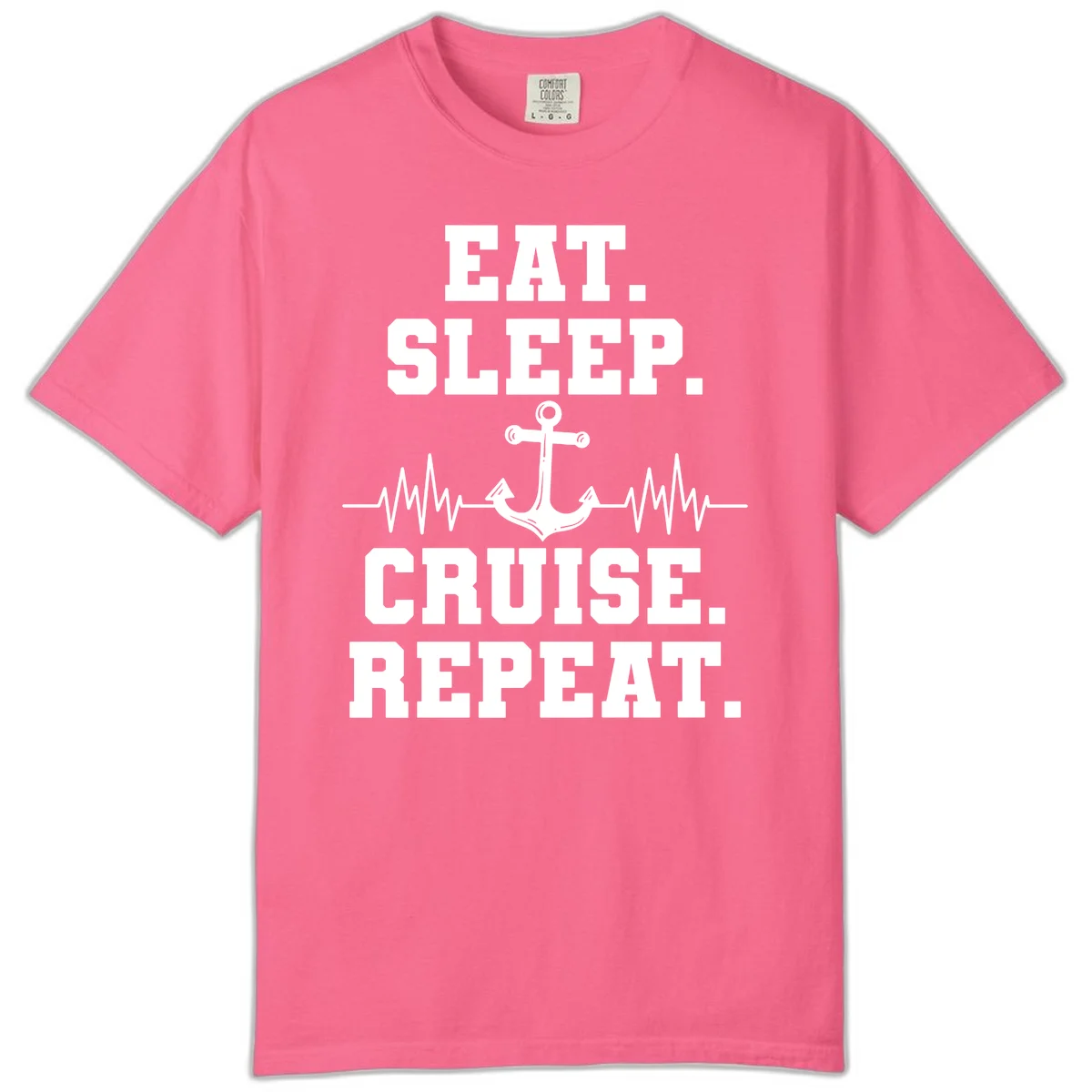 Eat Sleep Cruise Repeat Anchor Comfort Color T-Shirt in Crunchberry