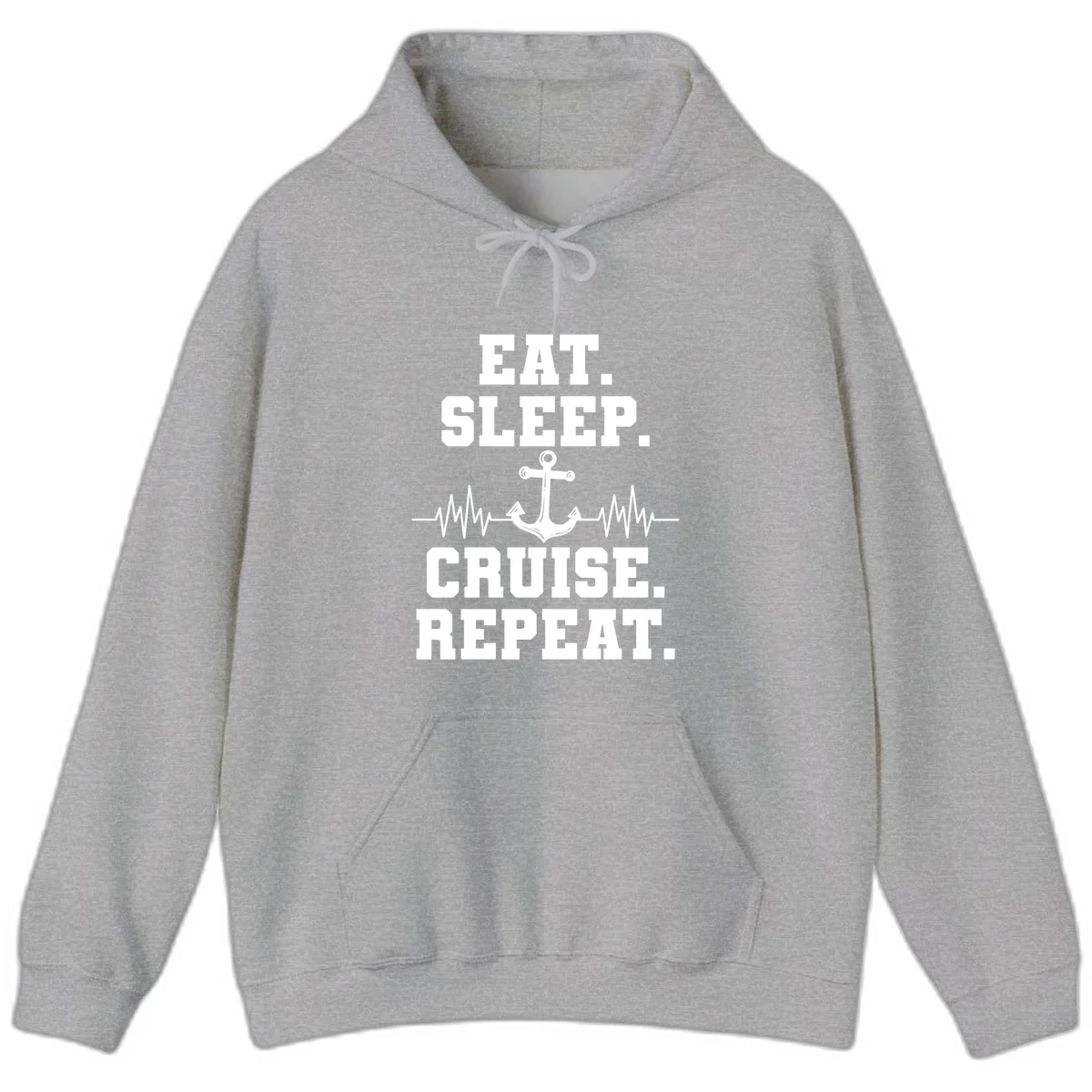 Eat Sleep Cruise Repeat Anchor Hoodie in Sport Grey