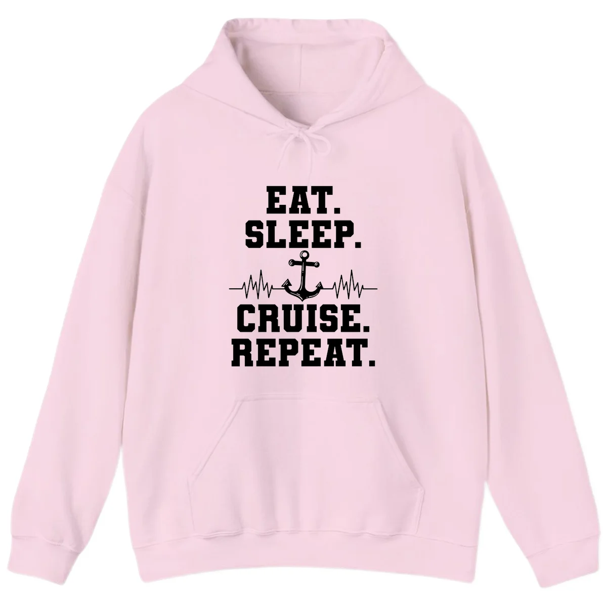 Eat Sleep Cruise Repeat Anchor Hoodie in Light Pink